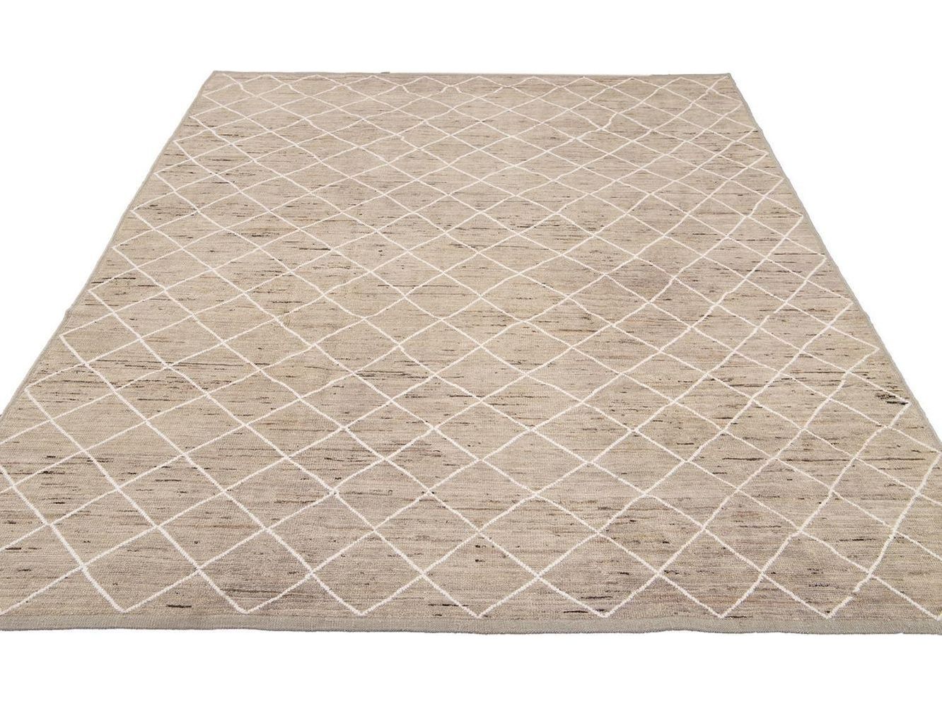 Modern Moroccan-Style Tribal Wool Rug 8 X 10