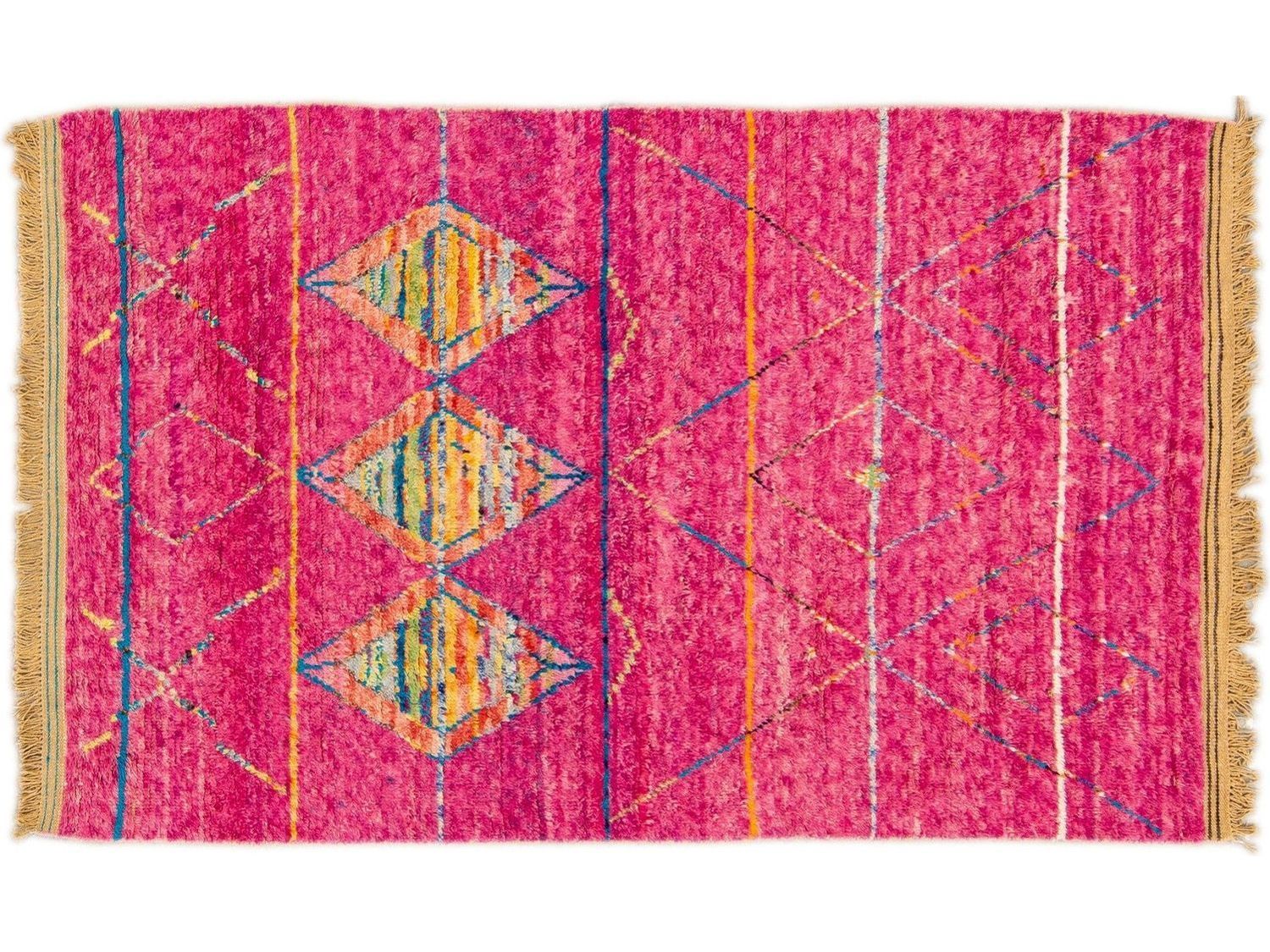 Modern Moroccan Style Pink Handmade Tribal Pattern Boho Wool Rug