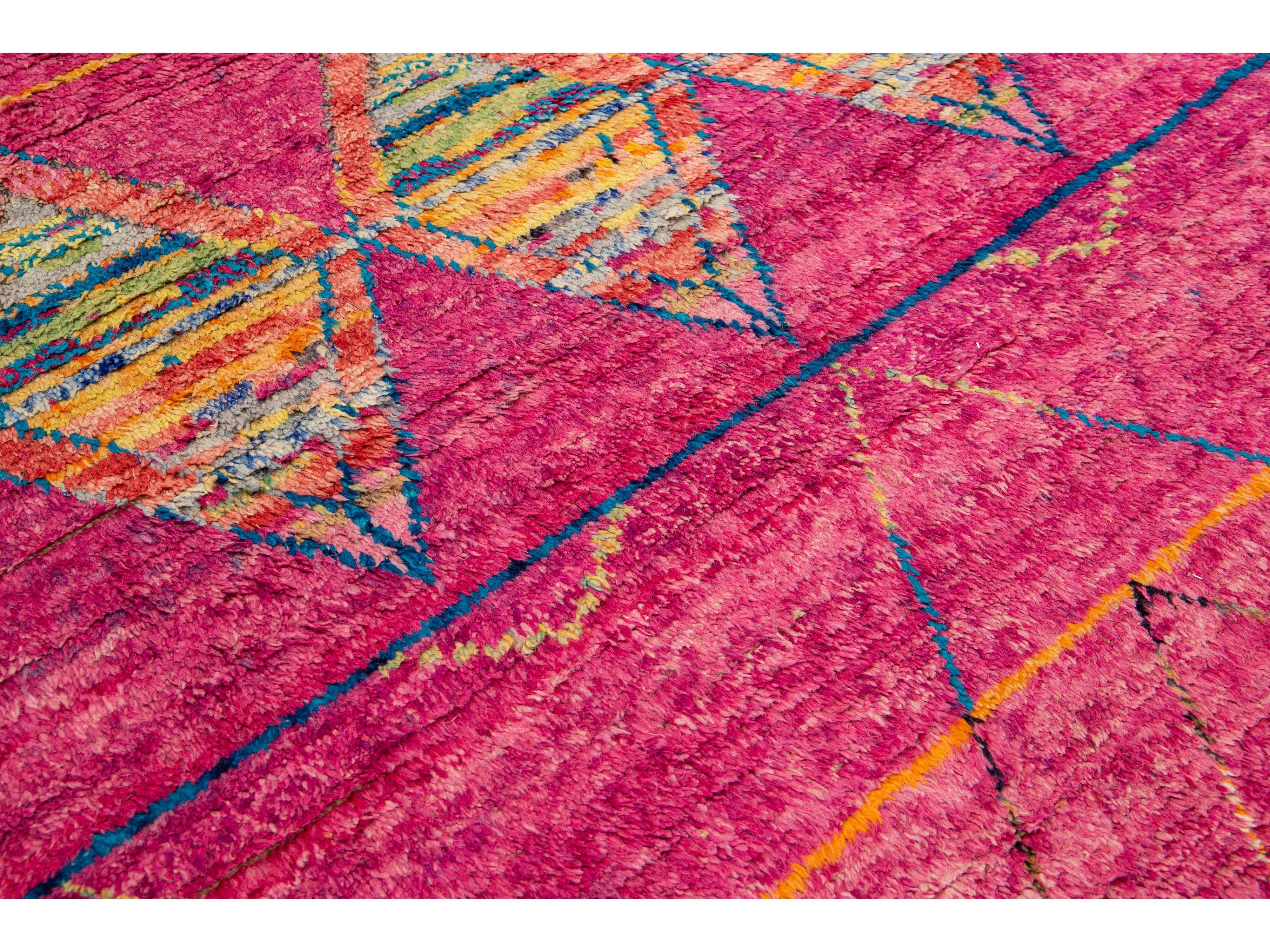 Modern Moroccan Style Pink Handmade Tribal Pattern Boho Wool Rug