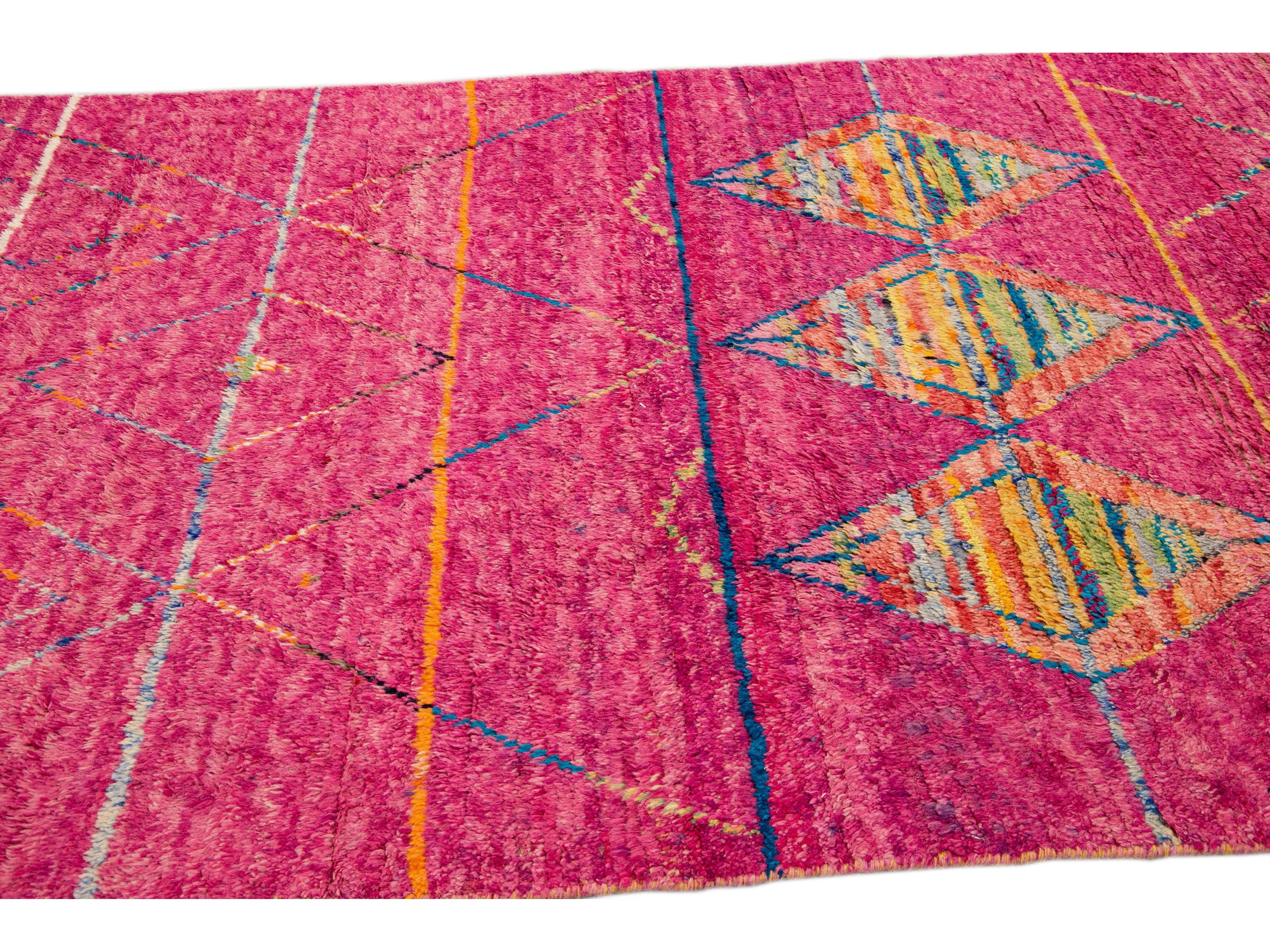 Modern Moroccan Style Pink Handmade Tribal Pattern Boho Wool Rug