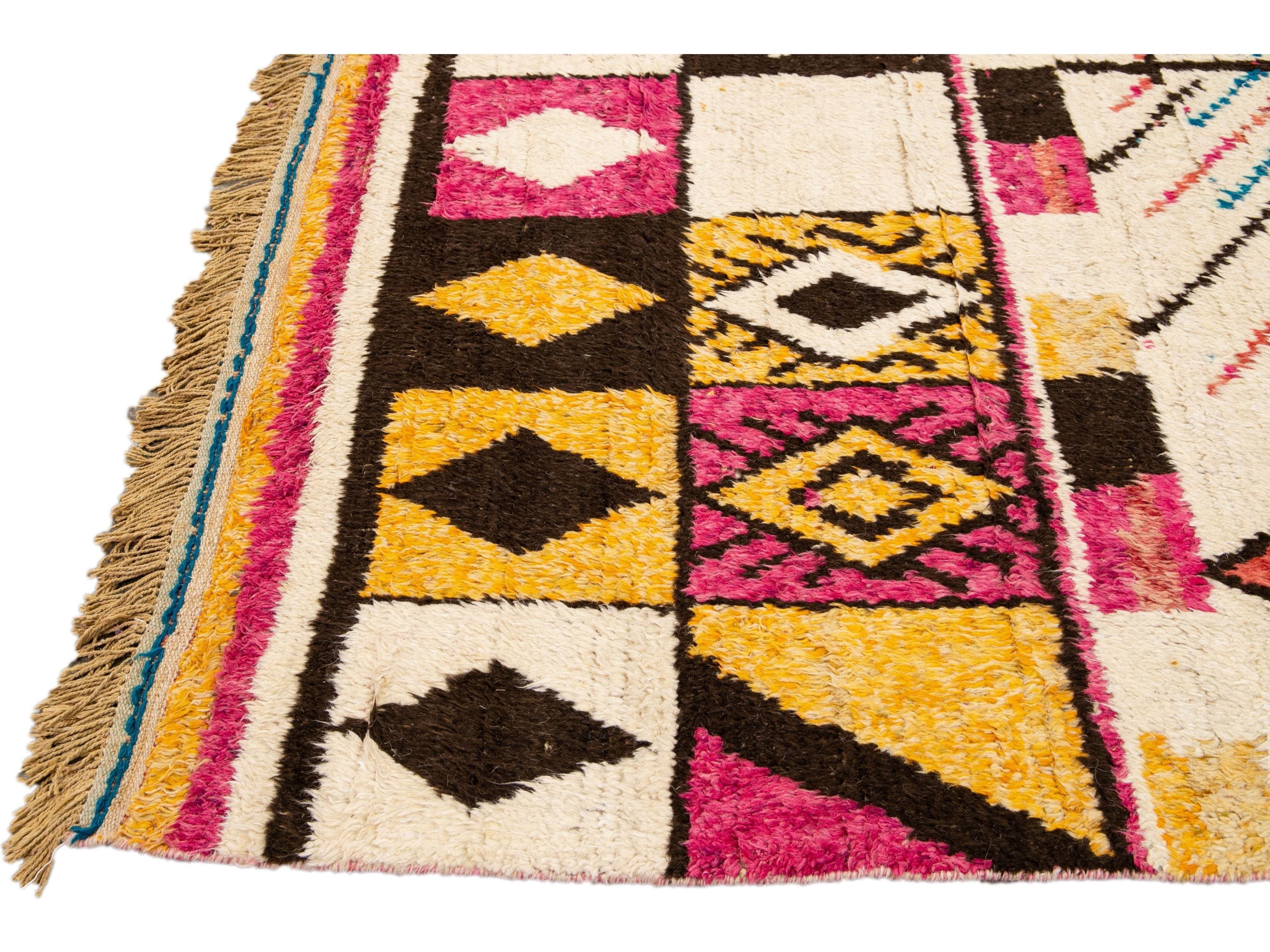 Modern Moroccan Style Handmade Boho Pattern Multicolor Wool Rug
