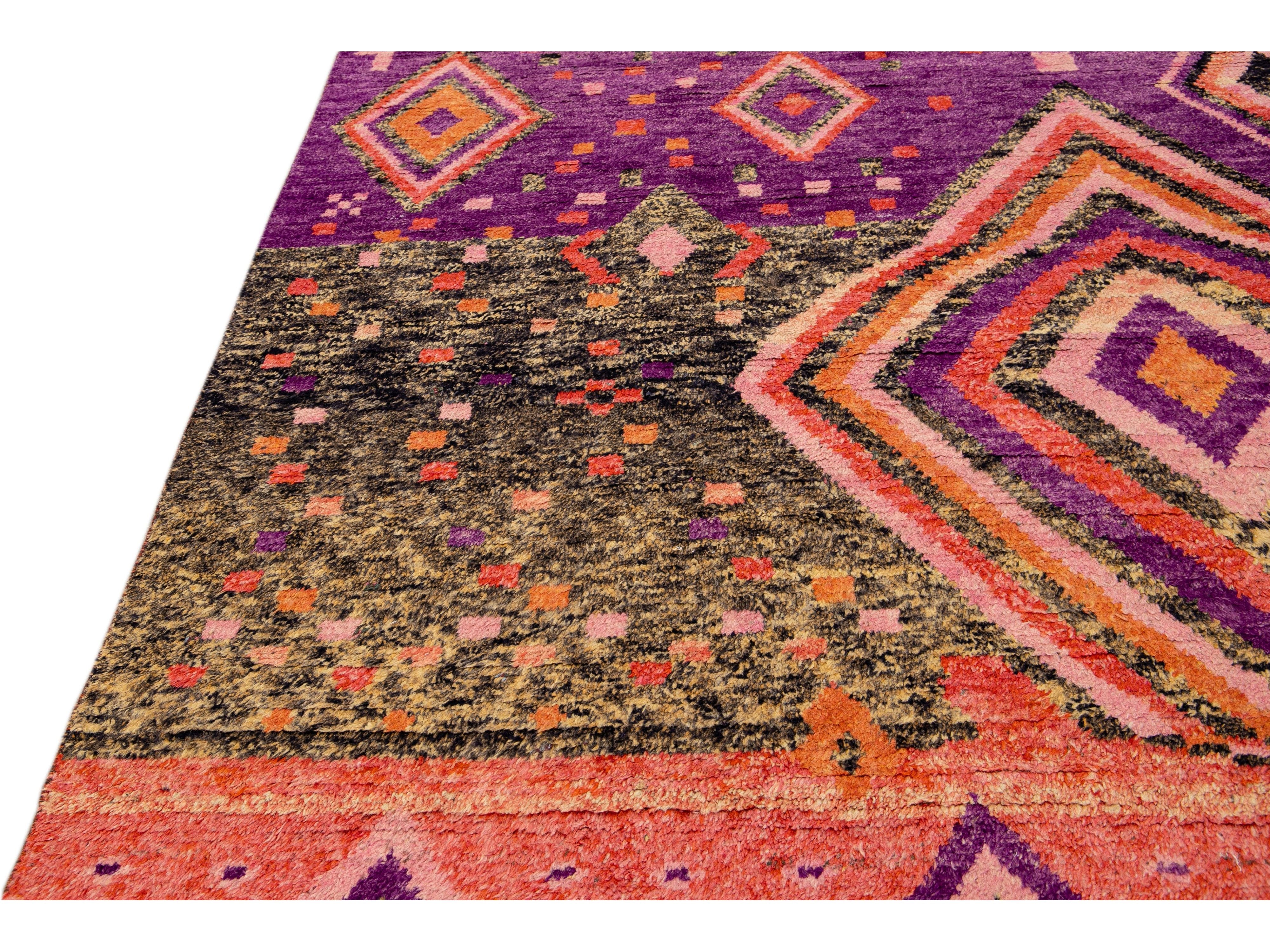 Modern Oversize Moroccan Style Handmade Purple and Peach Boho Designed Wool Rug