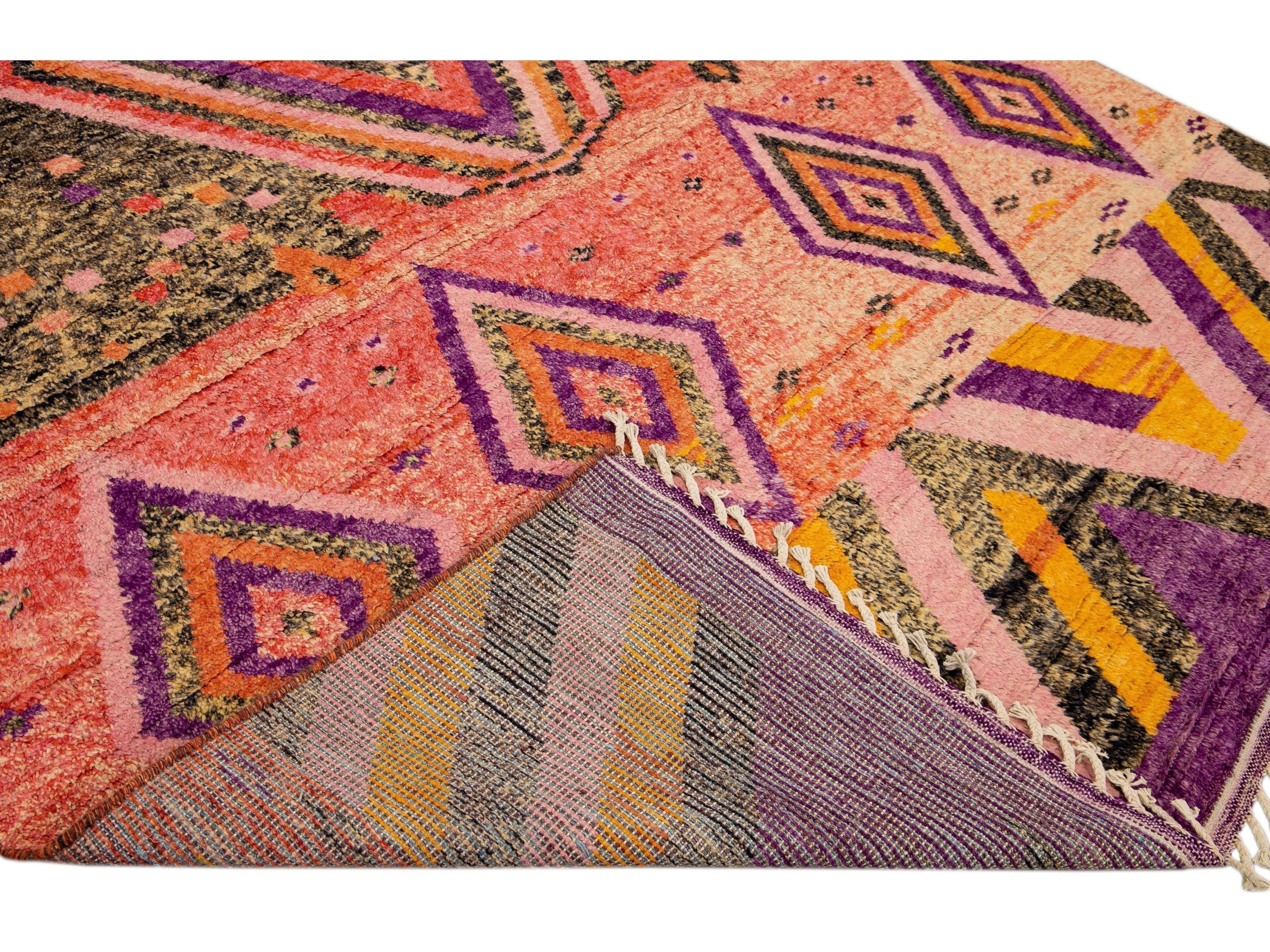 Modern Oversize Moroccan Style Handmade Purple and Peach Boho Designed Wool Rug