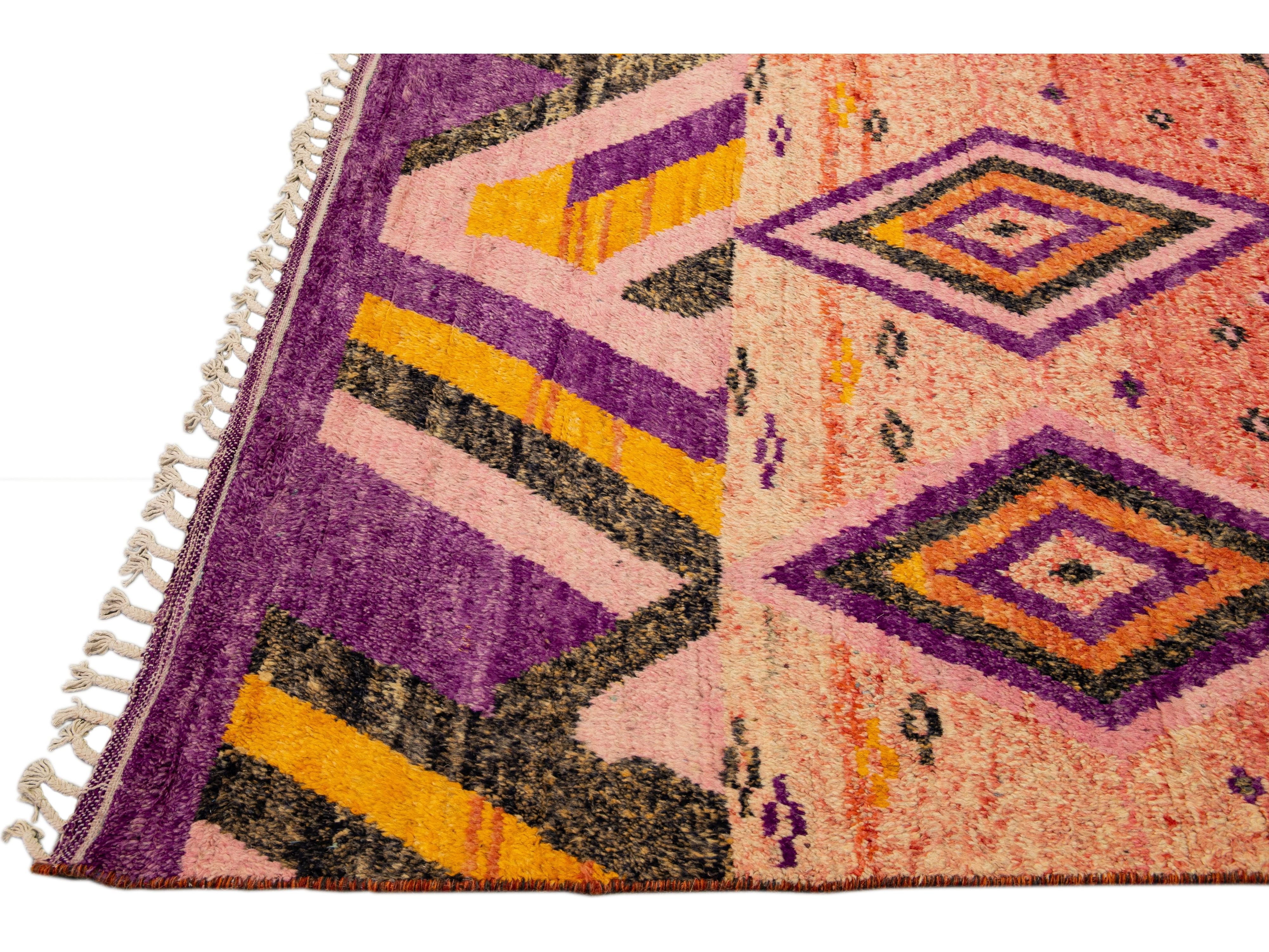 Modern Oversize Moroccan Style Handmade Purple and Peach Boho Designed Wool Rug