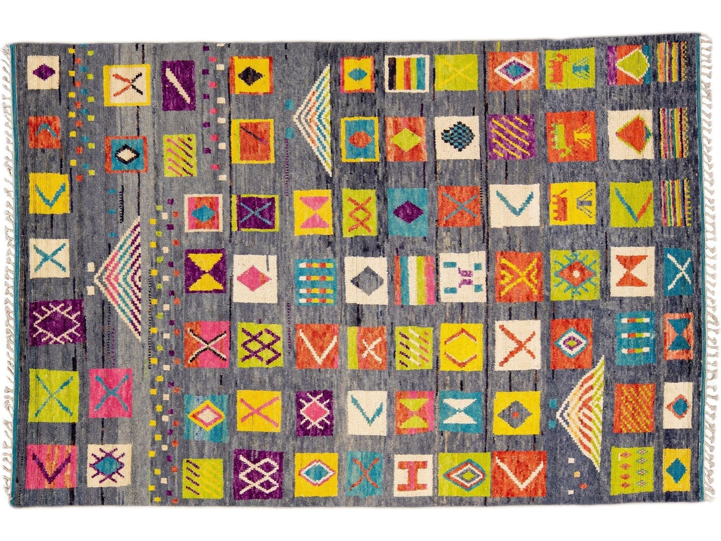 Modern Moroccan Style Handmade Allover Pattern Multicolor Boho Wool Rug