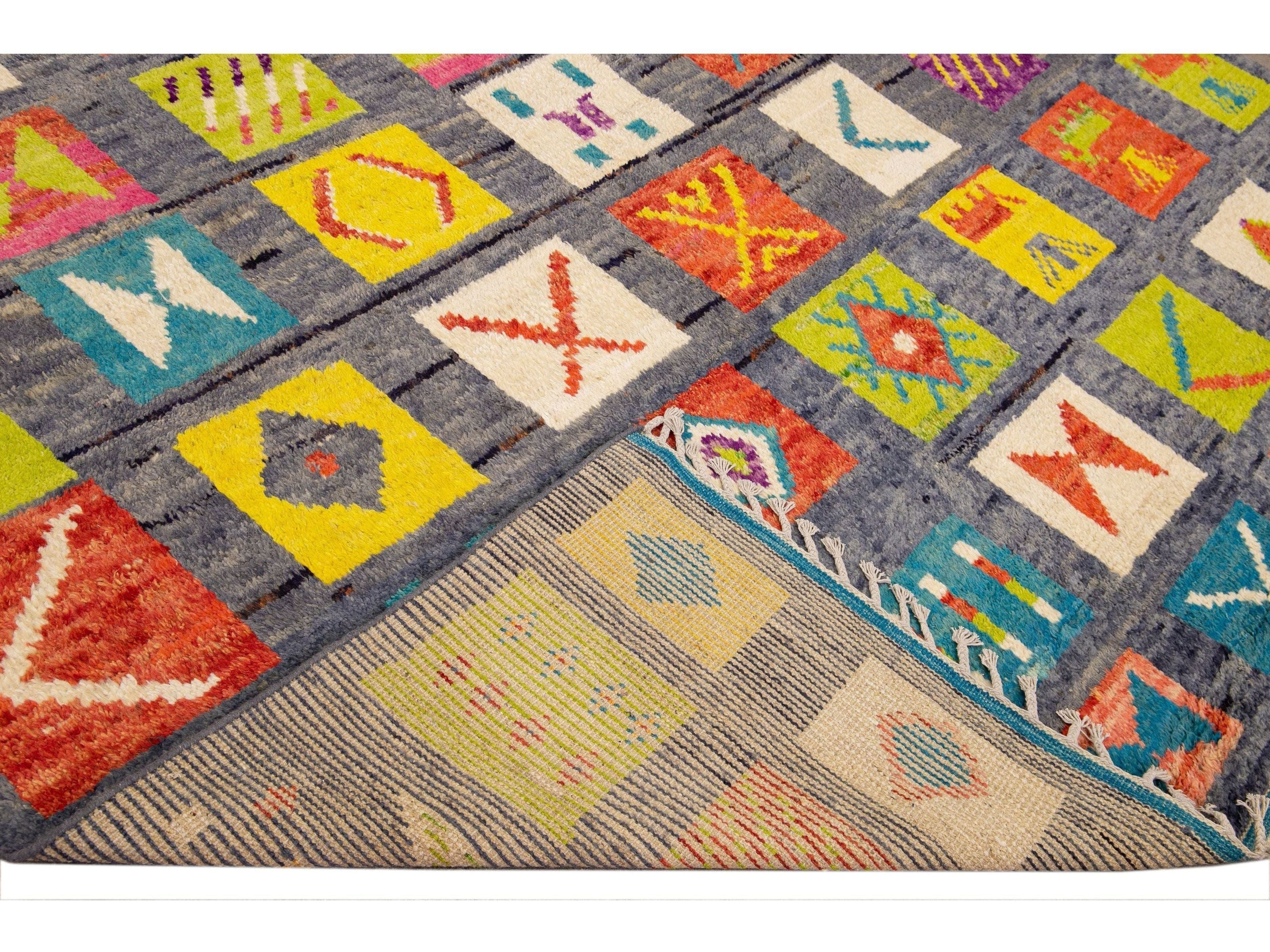 Modern Moroccan Style Handmade Allover Pattern Multicolor Boho Wool Rug