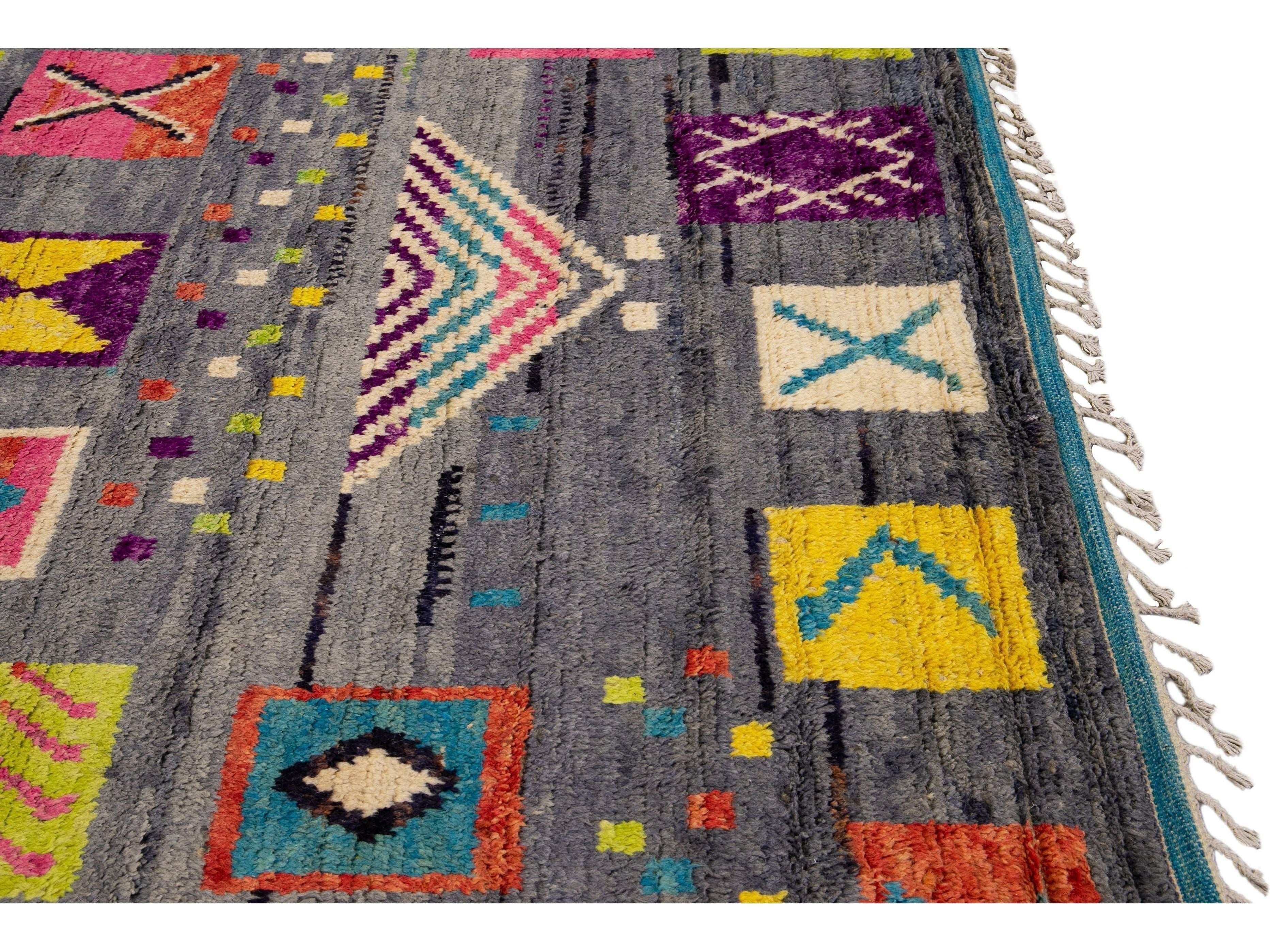 Modern Moroccan Style Handmade Allover Pattern Multicolor Boho Wool Rug
