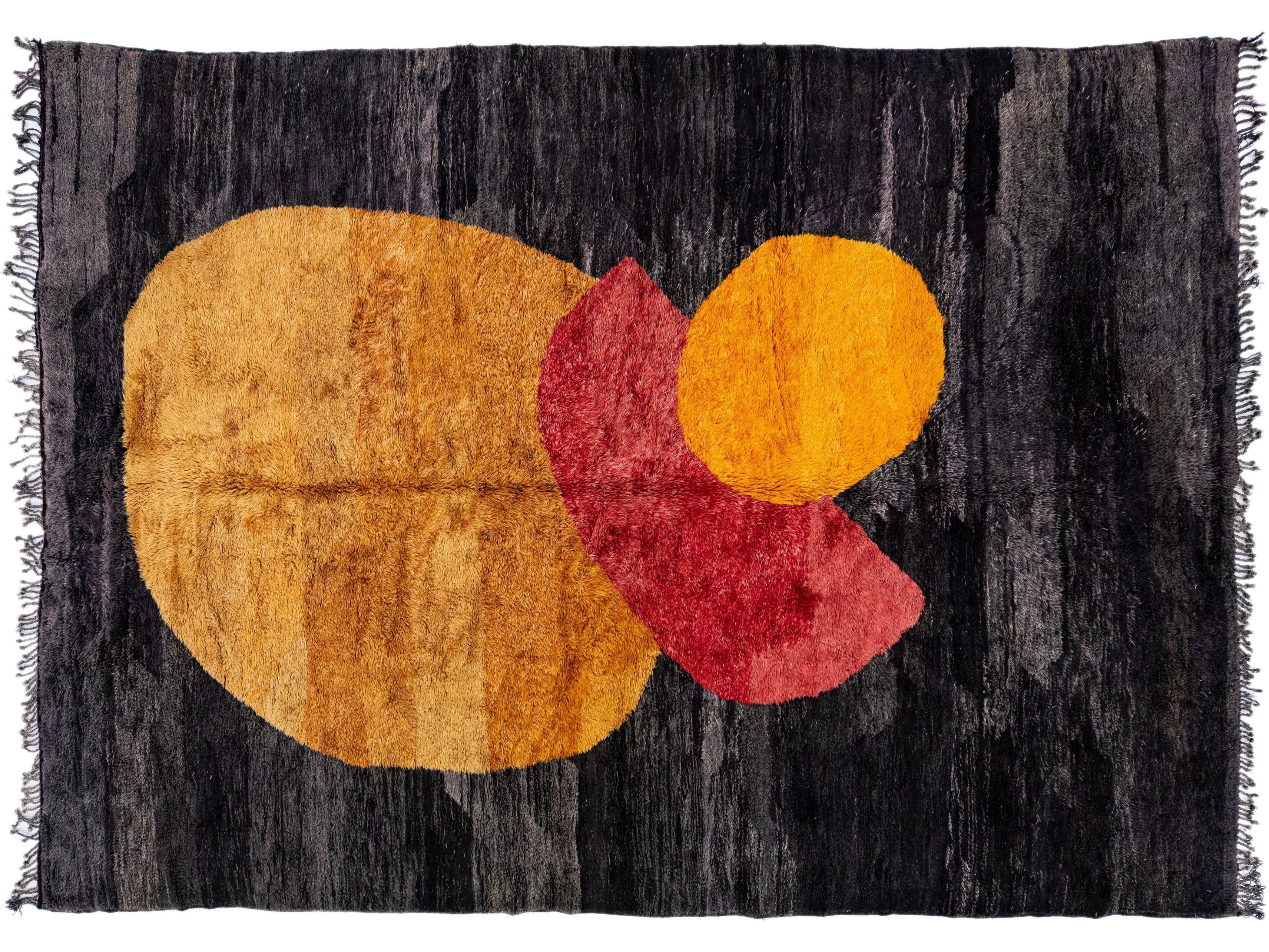 Modern Moroccan Handmade Charcoal Wool Rug with Abstract Design
