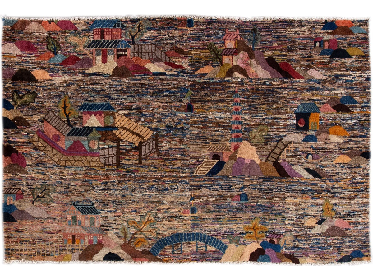Vintage Deco Chinese Wool Rug 6 X 9