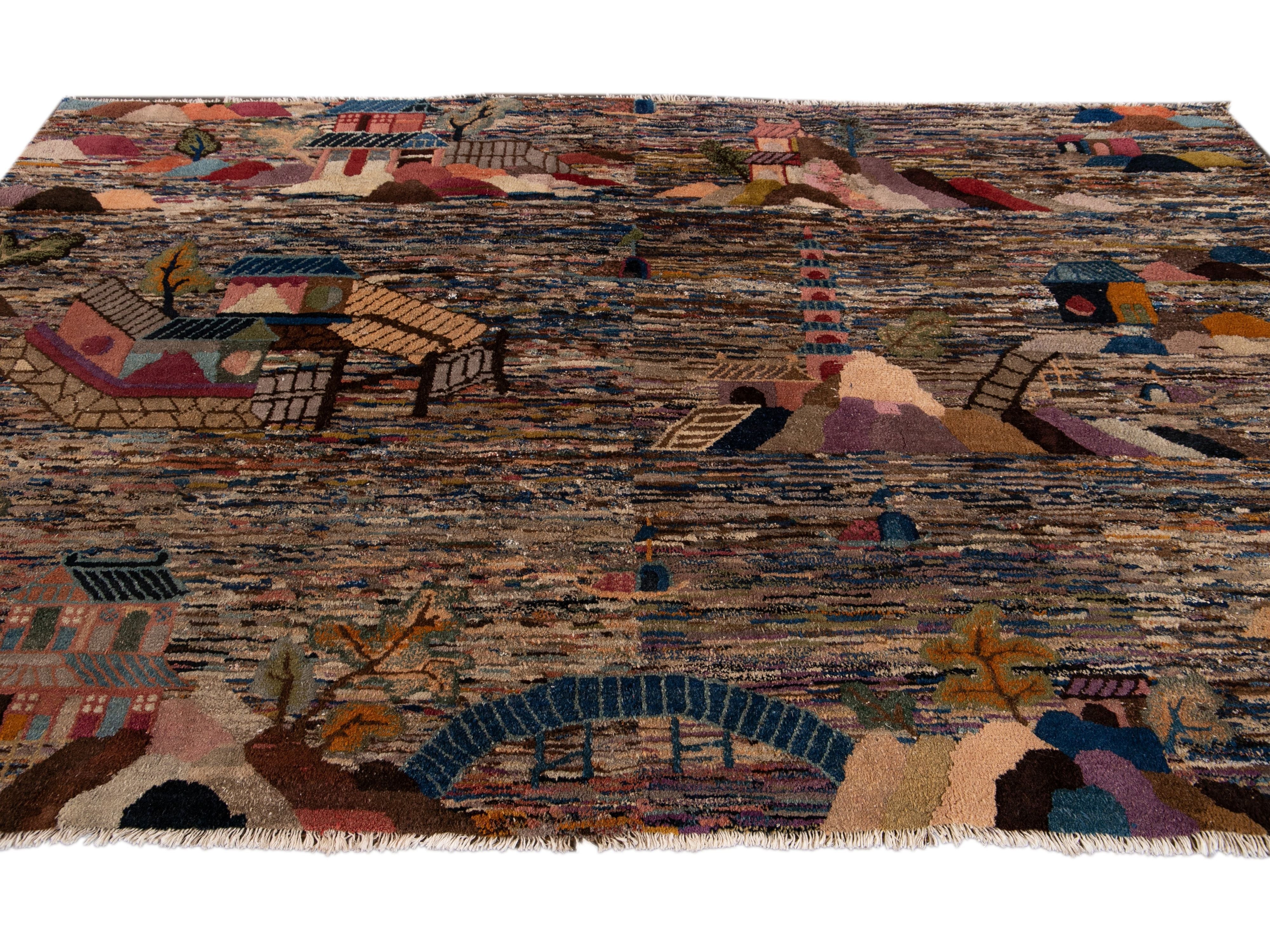 Midcentury Pictorial Chinese Handmade Wool Rug