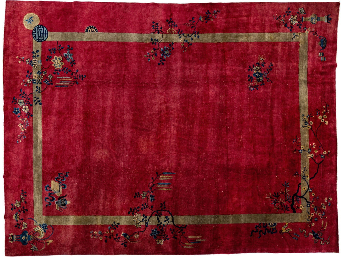 Antique Art Deco Chinese Wool Rug 11 X 14