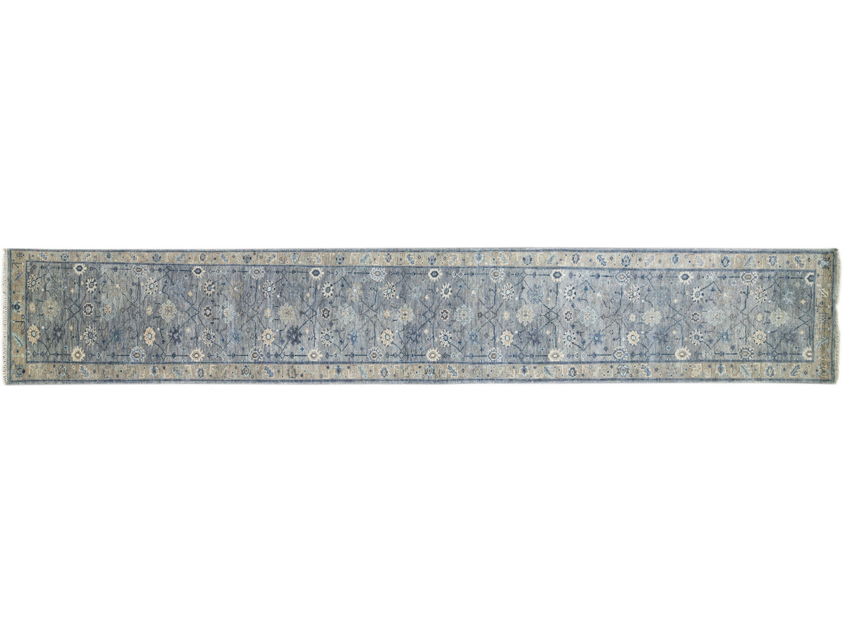 Modern Oushak Wool Runner 3 X 19