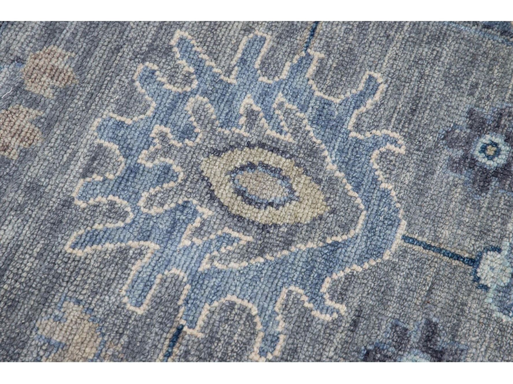 Modern Oushak style Handmade Floral Motif Gray And Beige Square Wool Rug