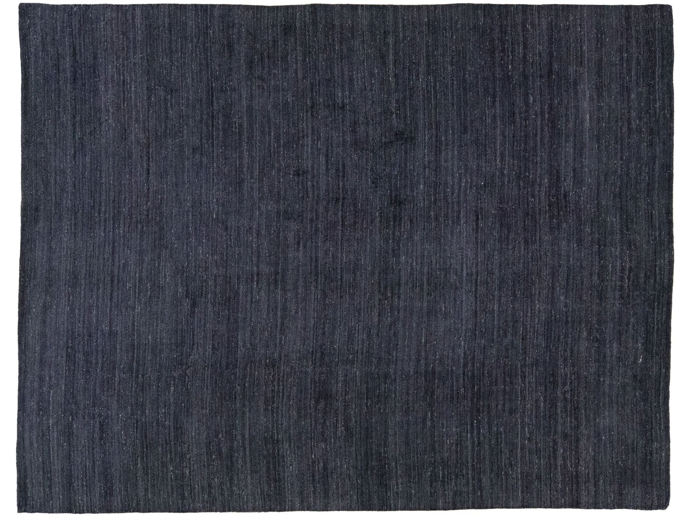 Modern Gabbeh Style Handmade Charcoal Wool Rug with Solid Motif