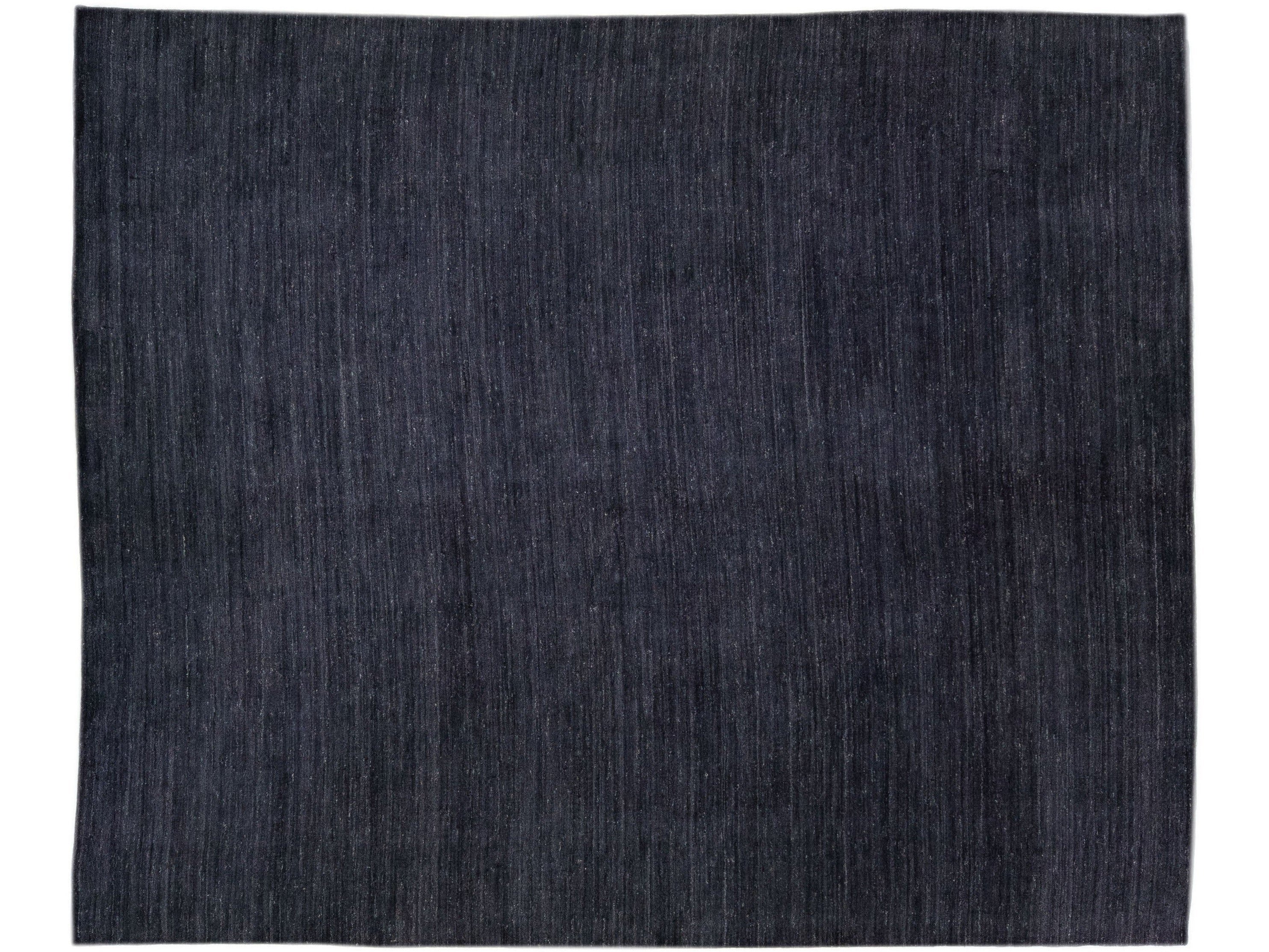 Modern Gabbeh Style Handmade Solid Charcoal Motif Oversize Wool Rug