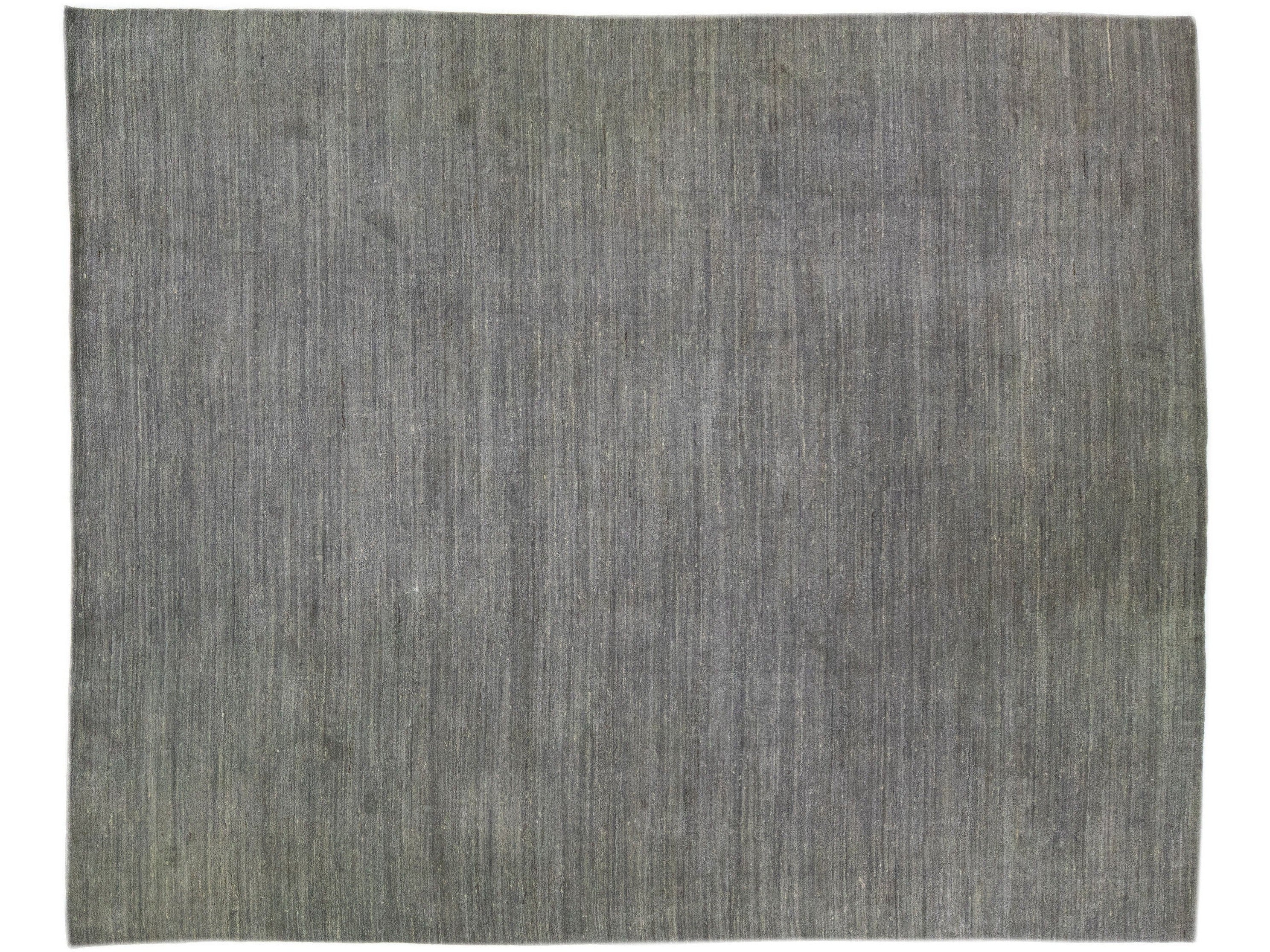 Modern Gabbeh Style Gray Handmade Oversize Wool Rug with Solid Design