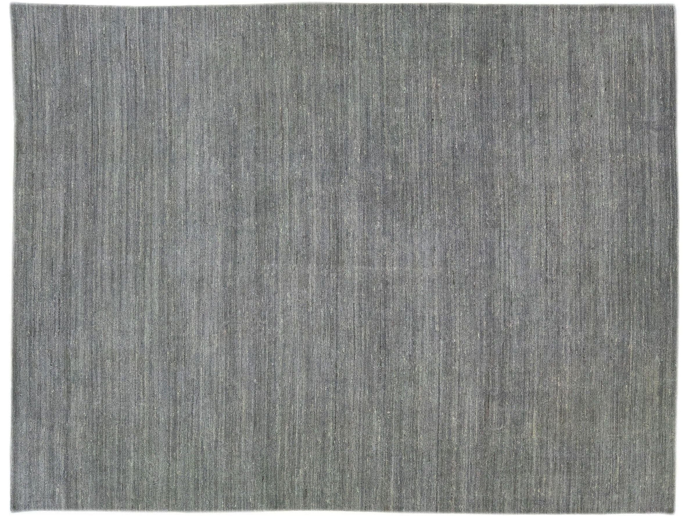 Modern Gabbeh Style Handmade Solid Grey Wool Rug