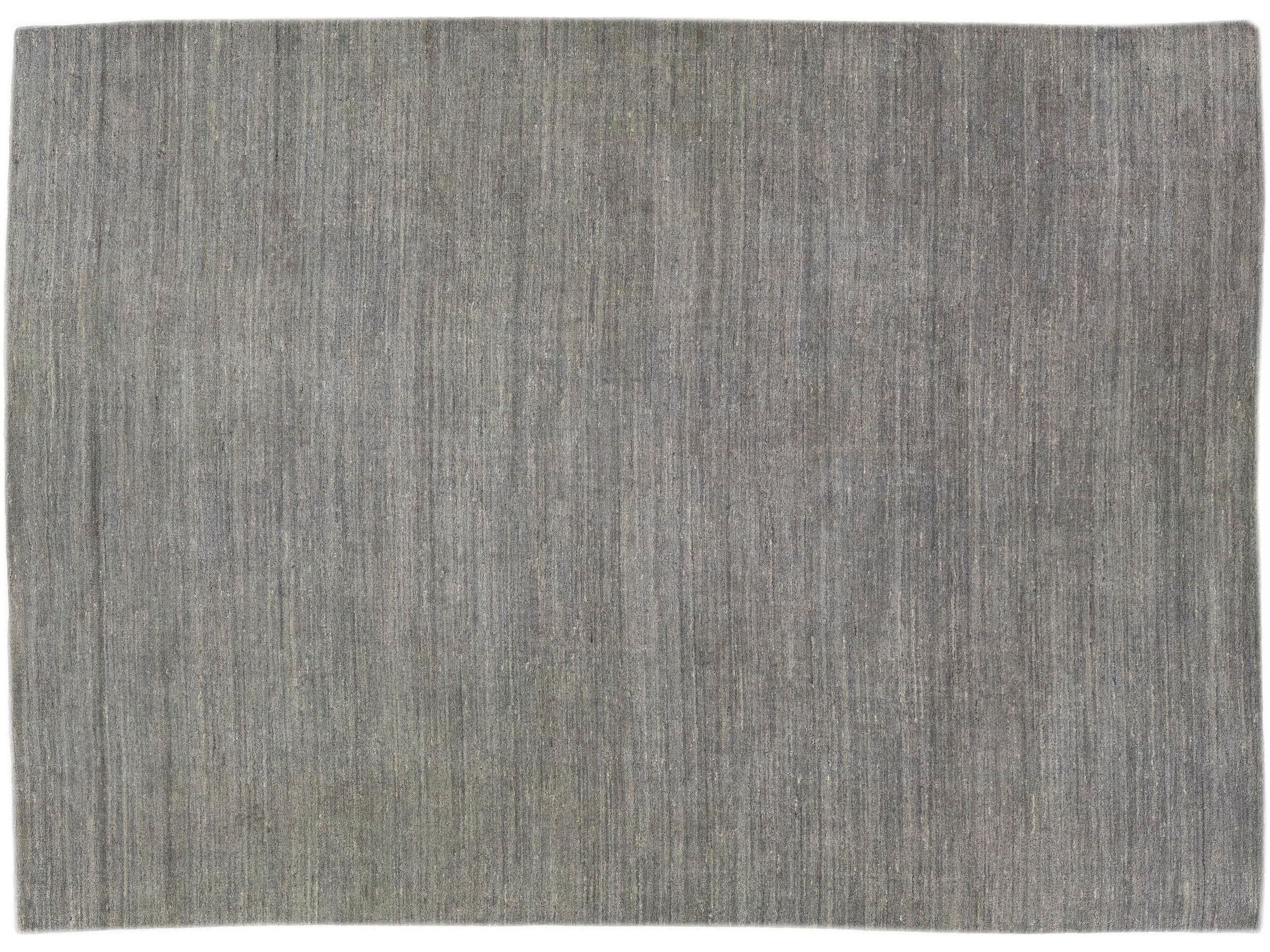 Grey Modern Gabbeh Style Handmade Solid Motif Wool Rug