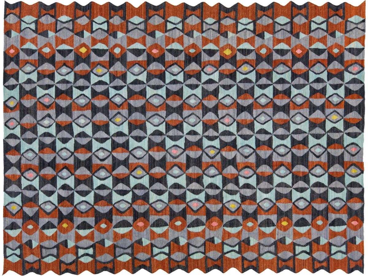 Modern Kilim Geometric Wool Rug 9 X 12