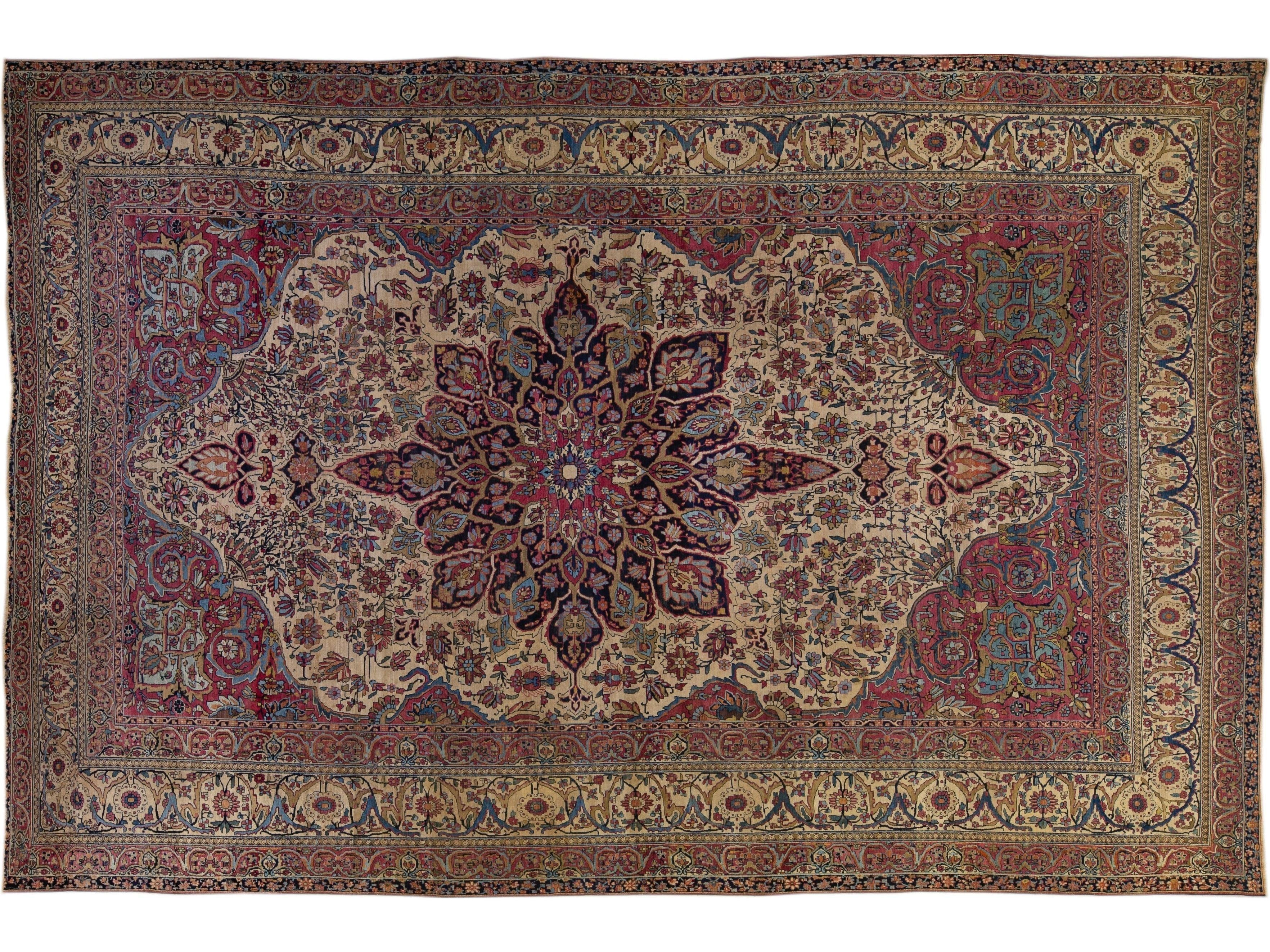 Antique Persian Kerman Handmade Medallion Red Oversize Wool Rug