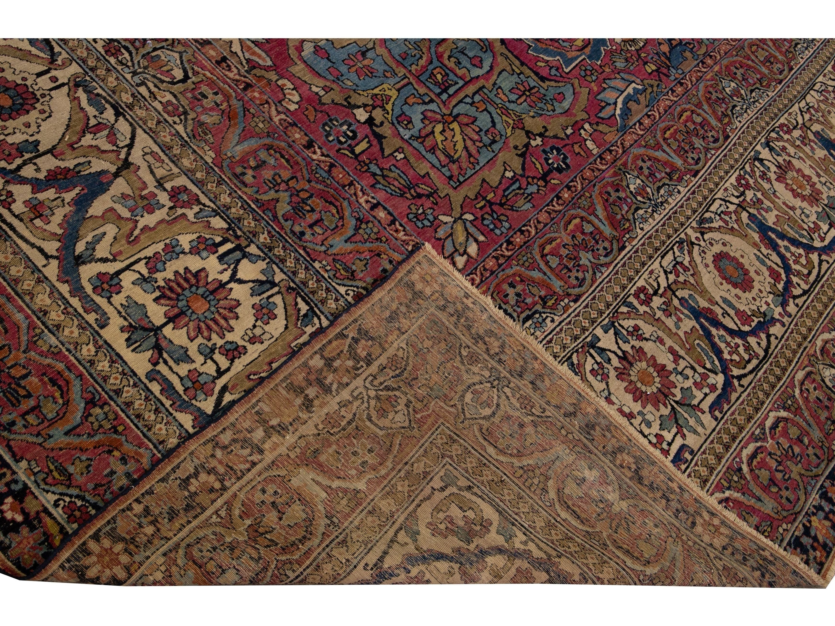 Antique Persian Kerman Handmade Medallion Red Oversize Wool Rug