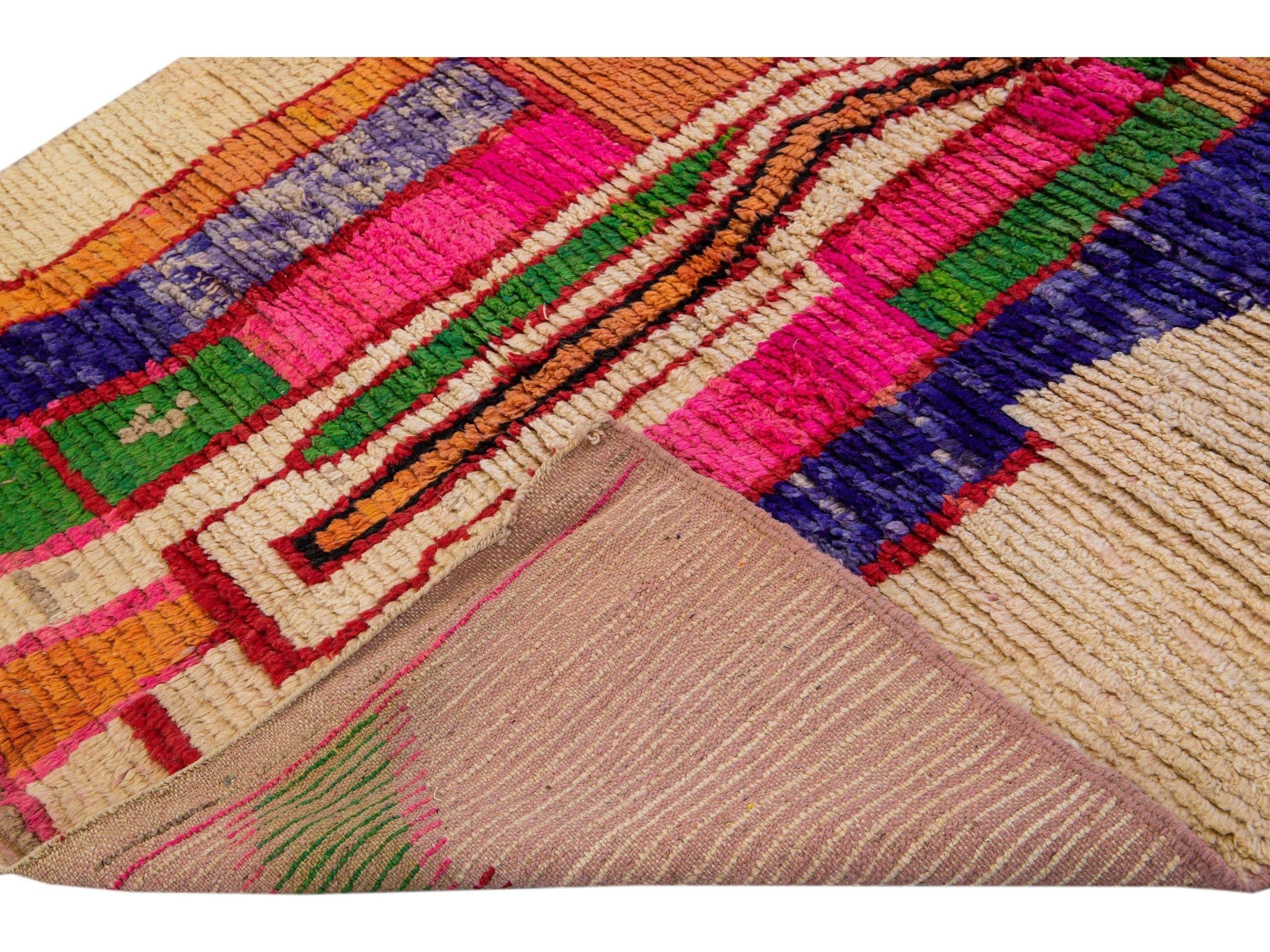 Vintage Berber Beni Ourain Moroccan Multicolor Abstract Design Wool Rug