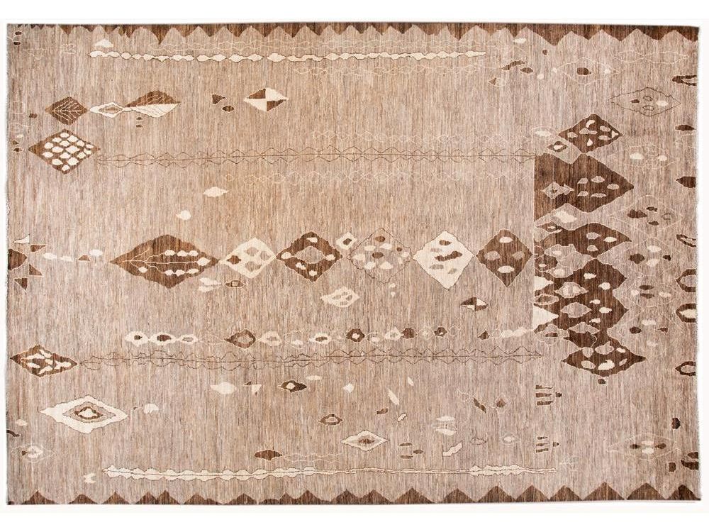 Modern Moroccan-Style Tribal Wool Rug 12 X 18