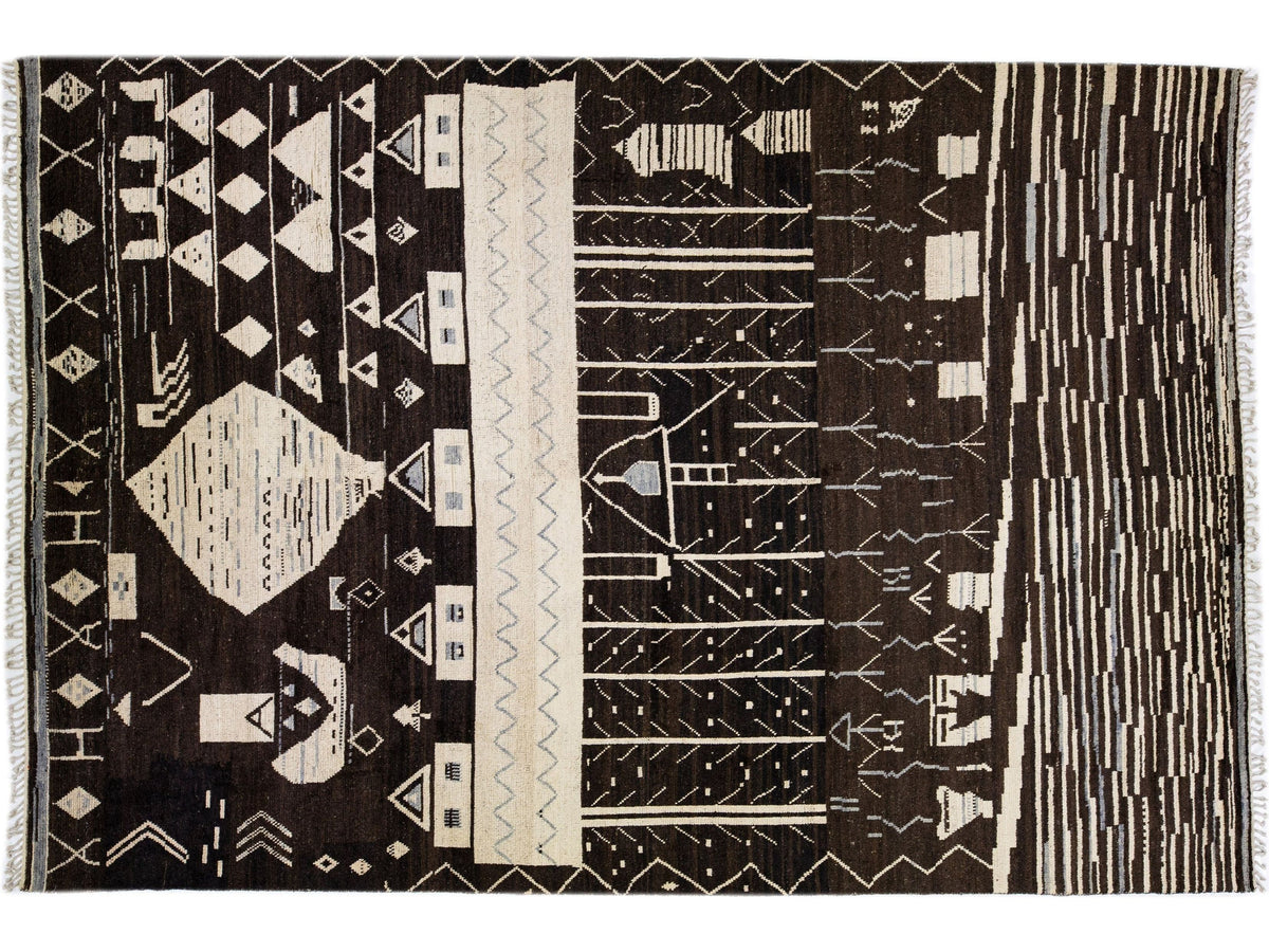 Modern Moroccan Tribal Wool Rug 12 X 18