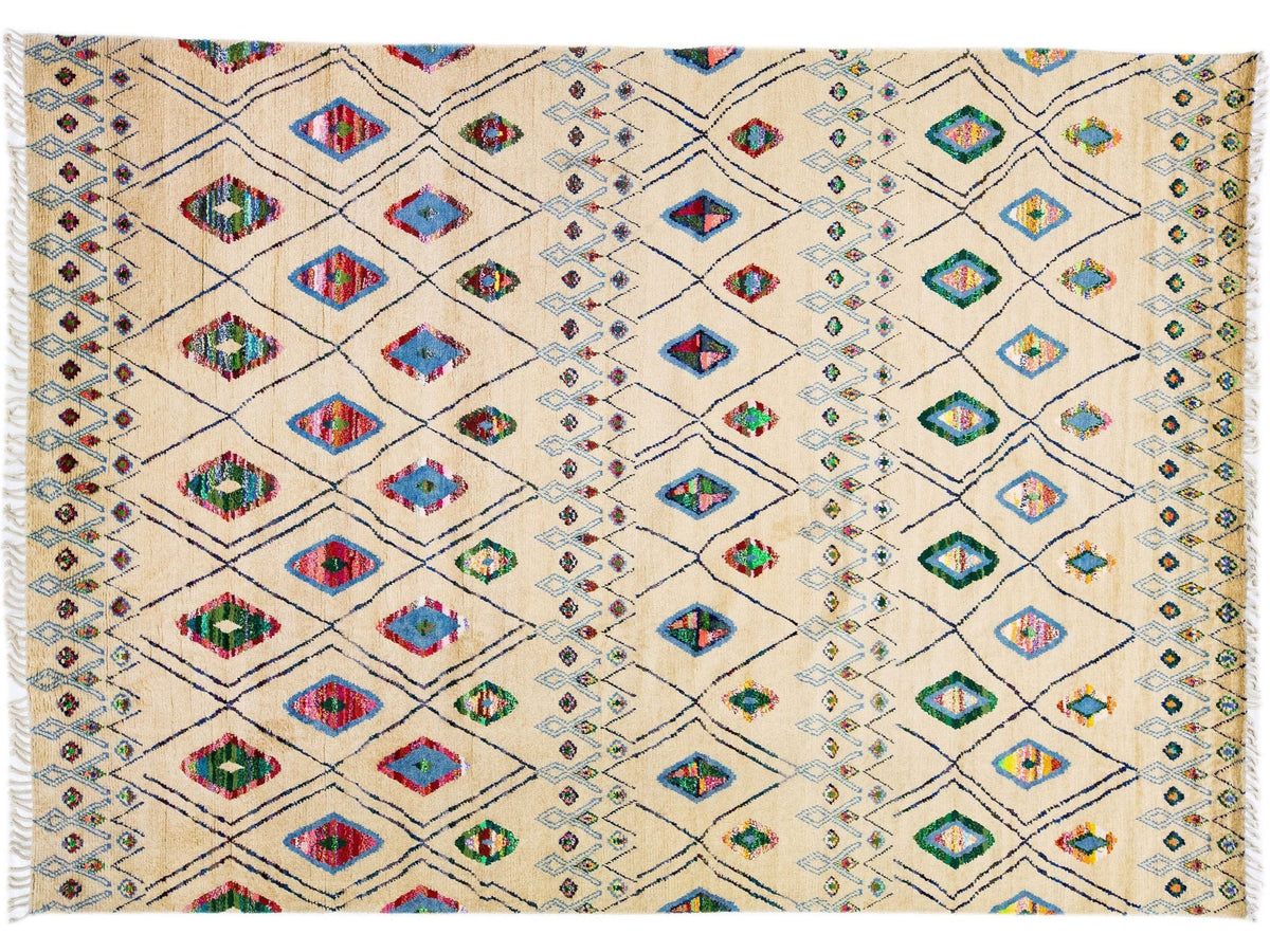 Modern Moroccan Tribal Wool Rug 10 X 14