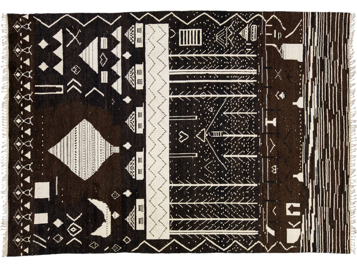 Modern Moroccan Tribal Wool Rug 10 X 14