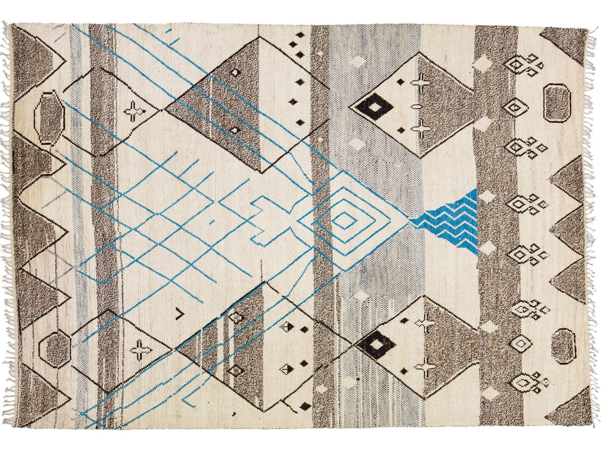 Modern Moroccan Boho Wool Rug 10 X 14