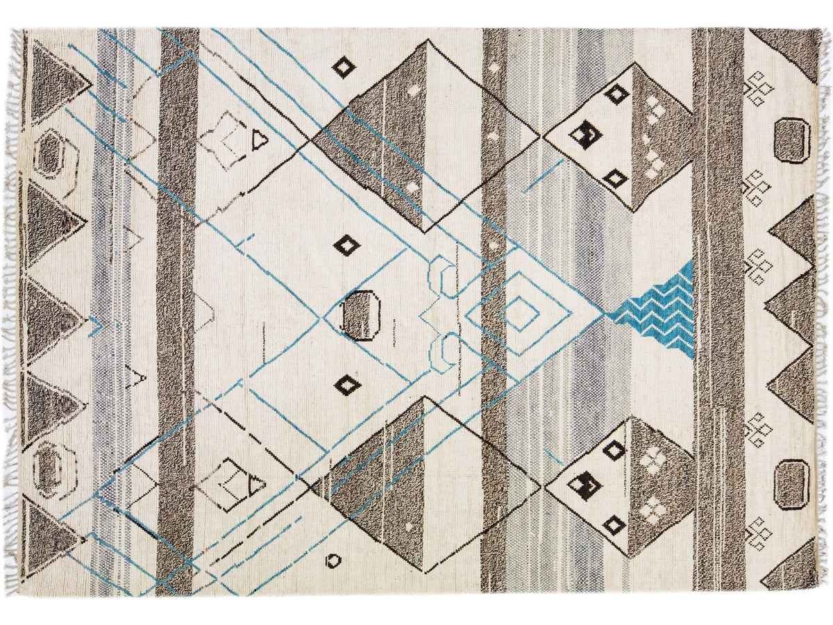 Modern Moroccan Boho Wool Rug 10 X 14