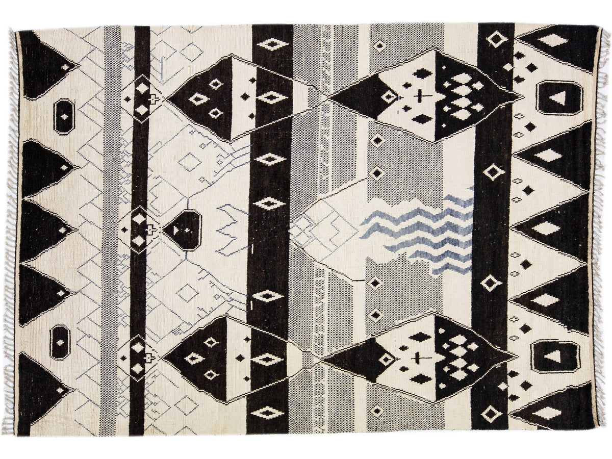 Modern Moroccan Tribal Wool Rug 9 X 13