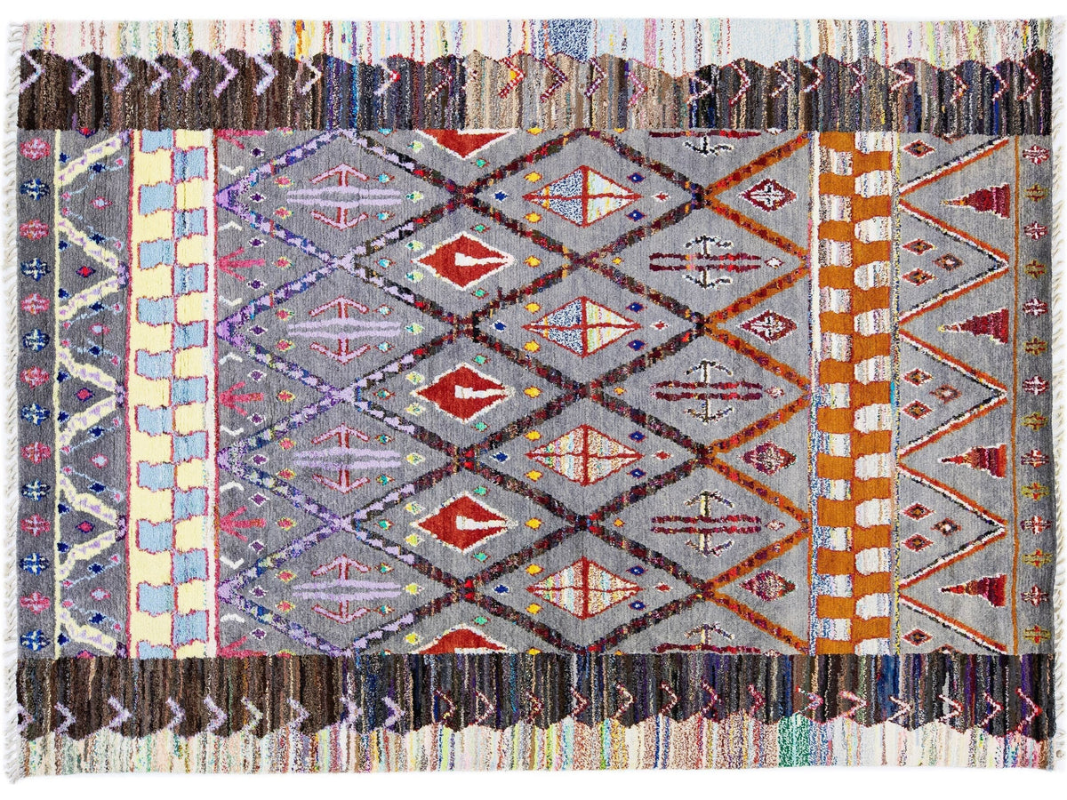 Modern Moroccan Tribal Wool Rug 9 X 12