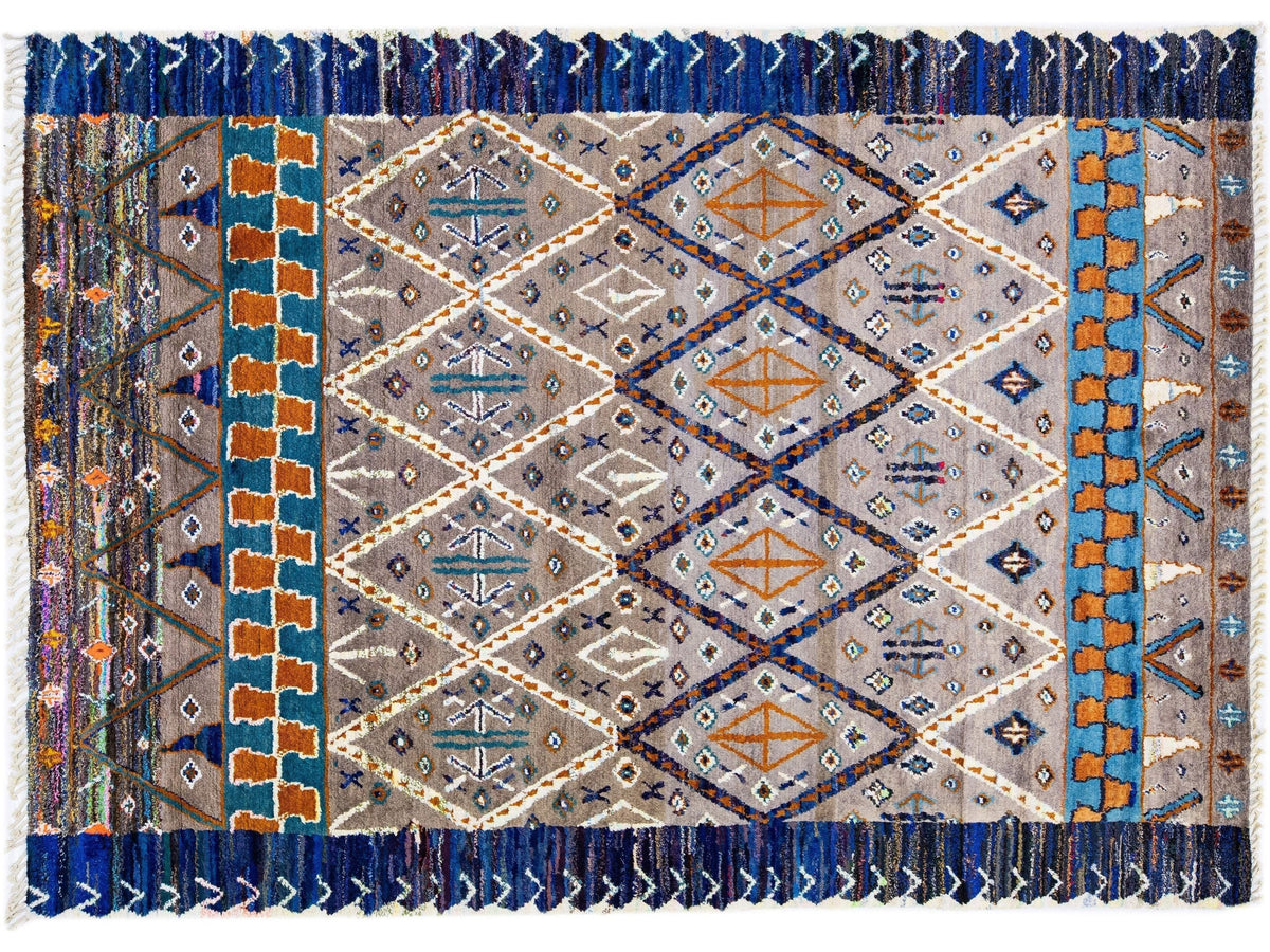 Modern Moroccan Tribal Wool Rug 9 X 12