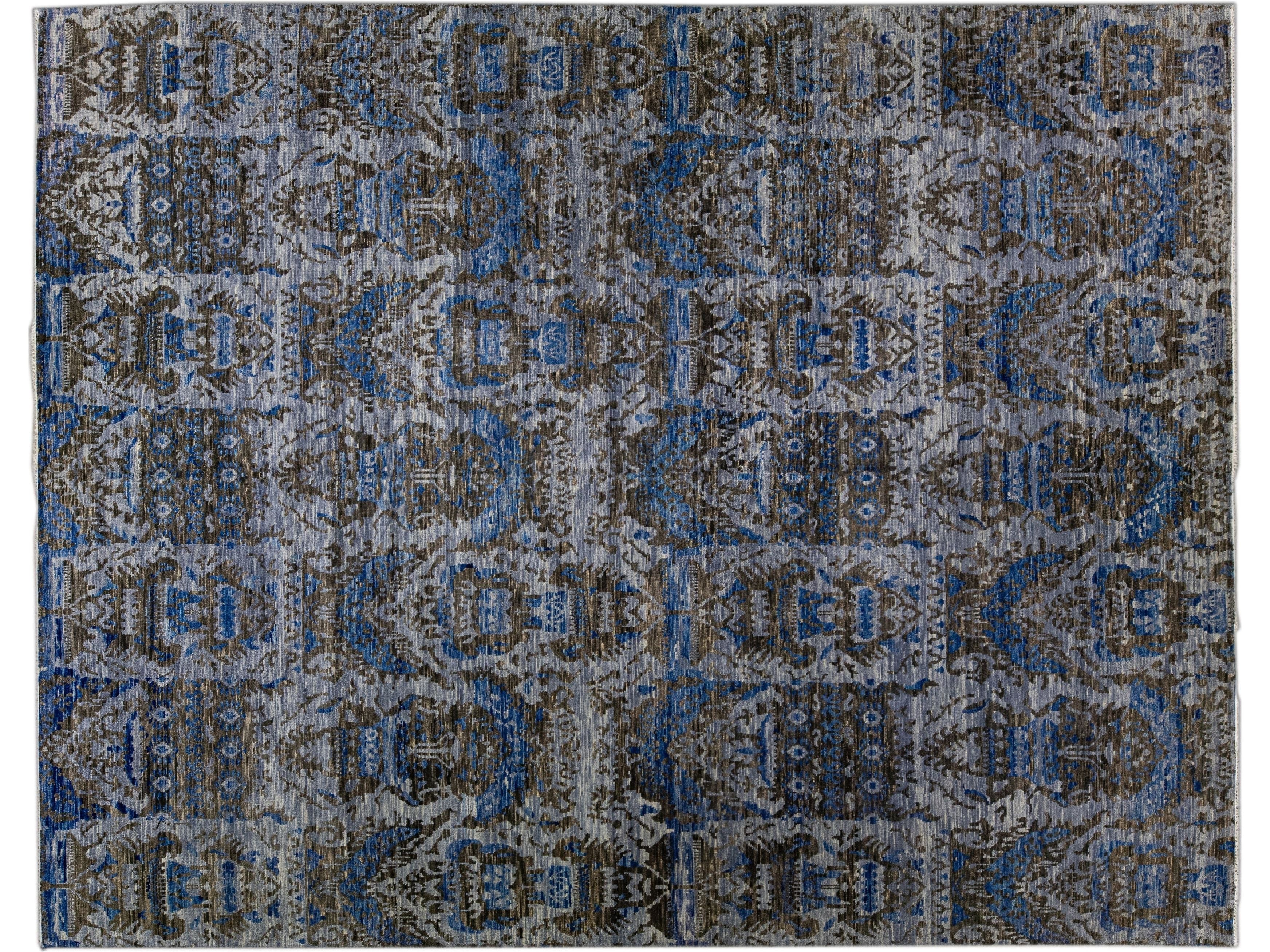 Gray Modern Handmade Allover Designed Indian Wool Rug