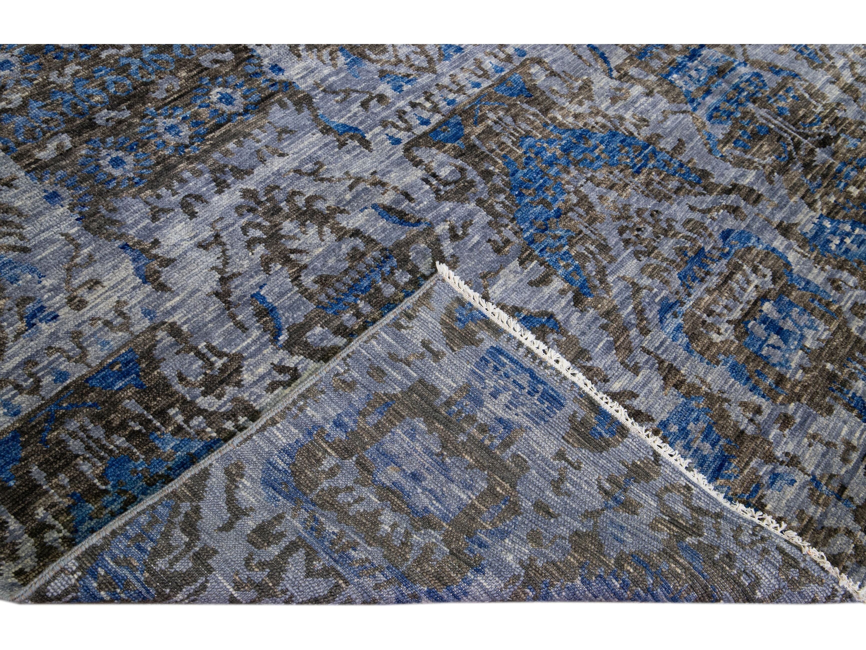 Gray Modern Handmade Allover Designed Indian Wool Rug