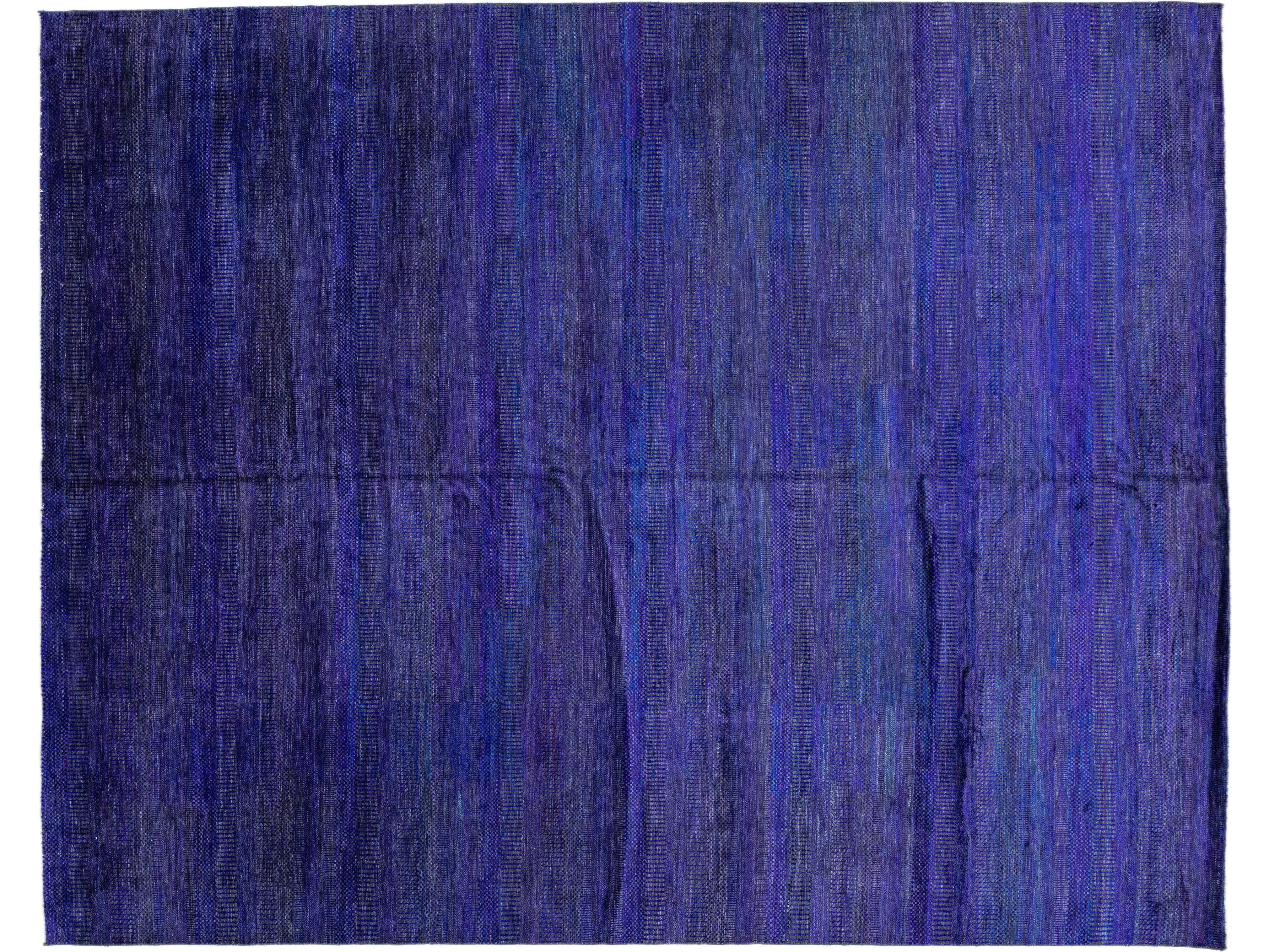 Blue Modern Savannah Handmade Oversize Wool Rug with Geometric Design