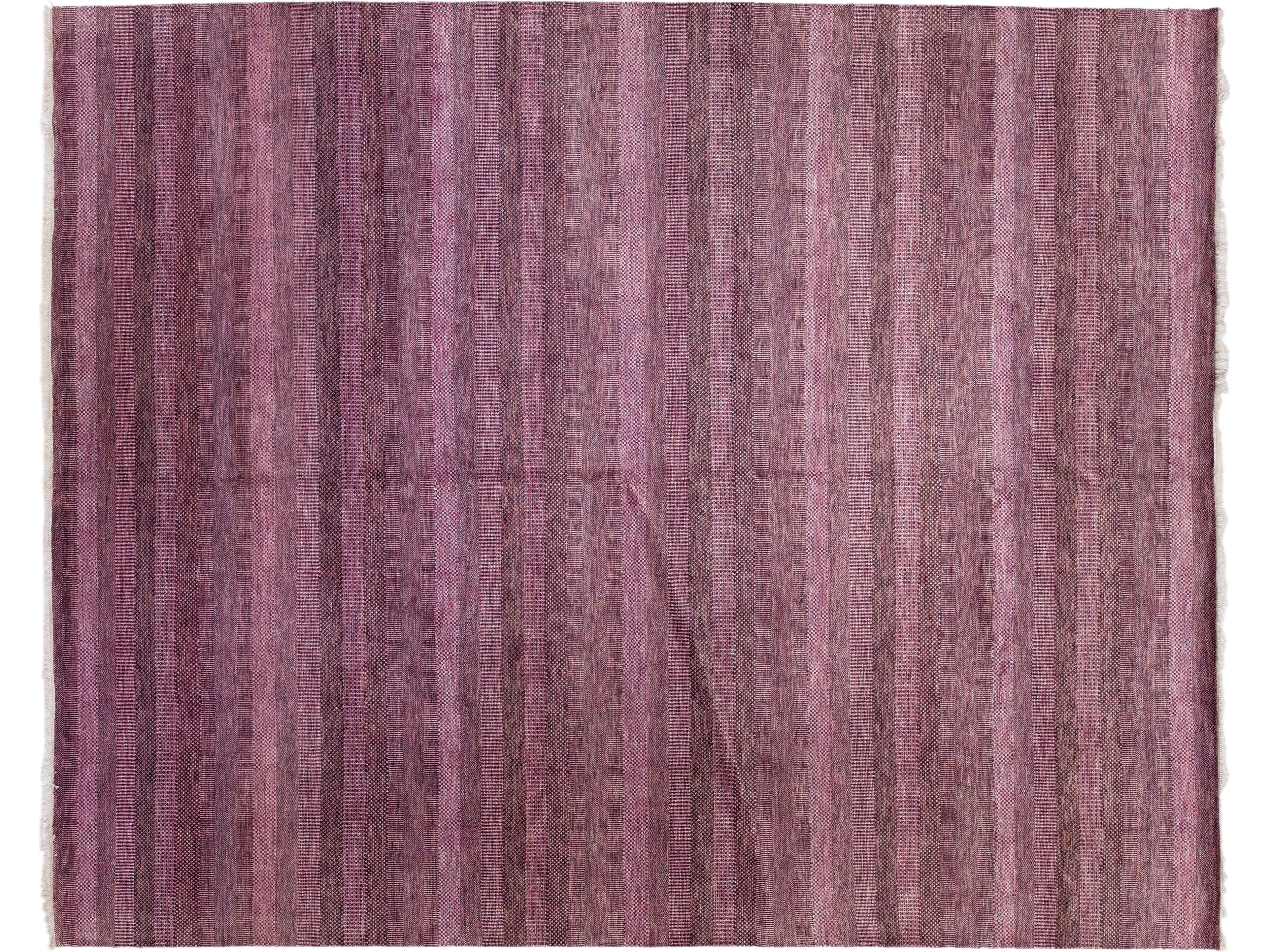 Modern Savannah Handmade Purple Wool Rug with Geometric Design