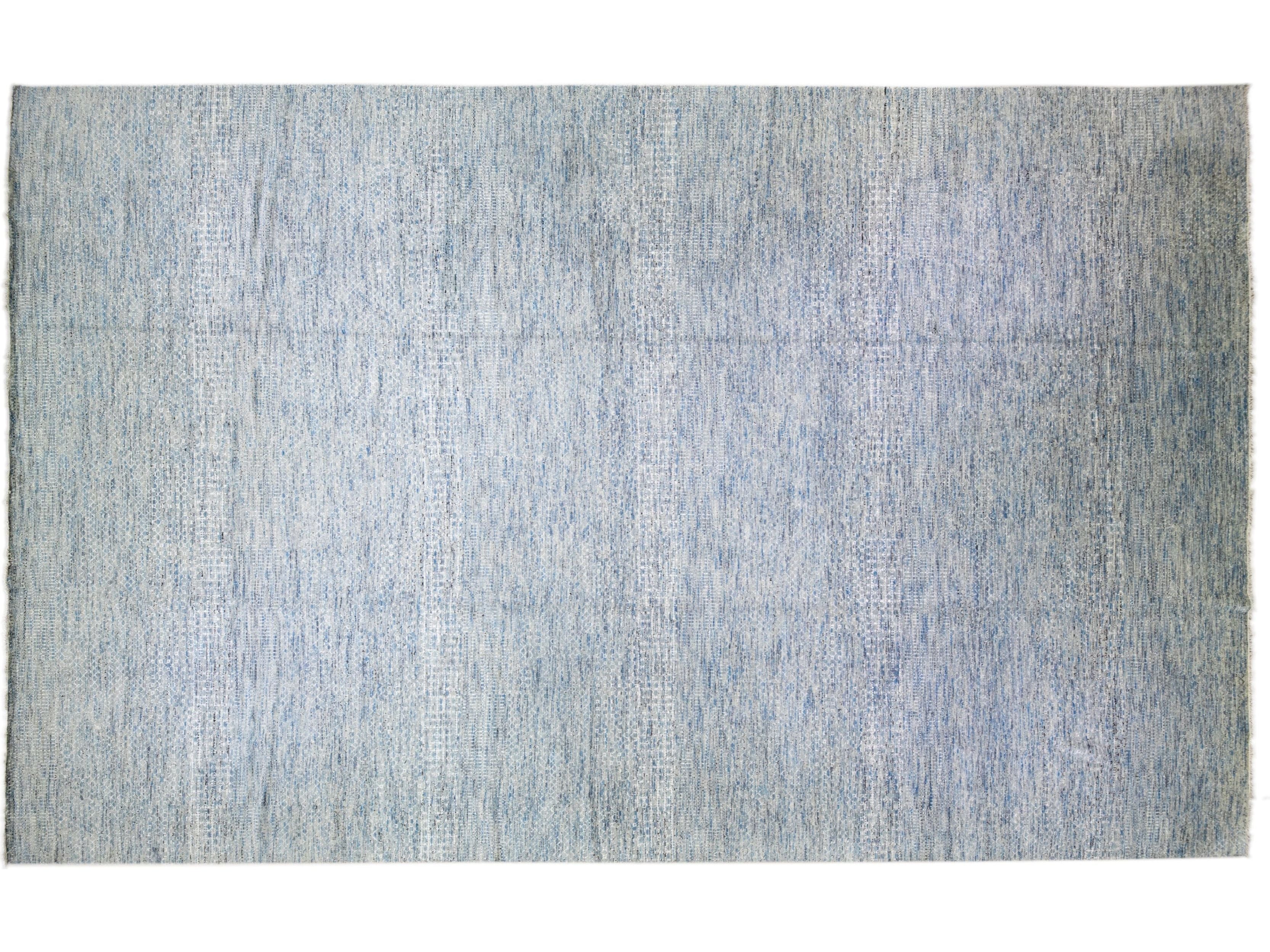 Light Blue Modern Savannah Handmade Geometric Oversize Wool Rug