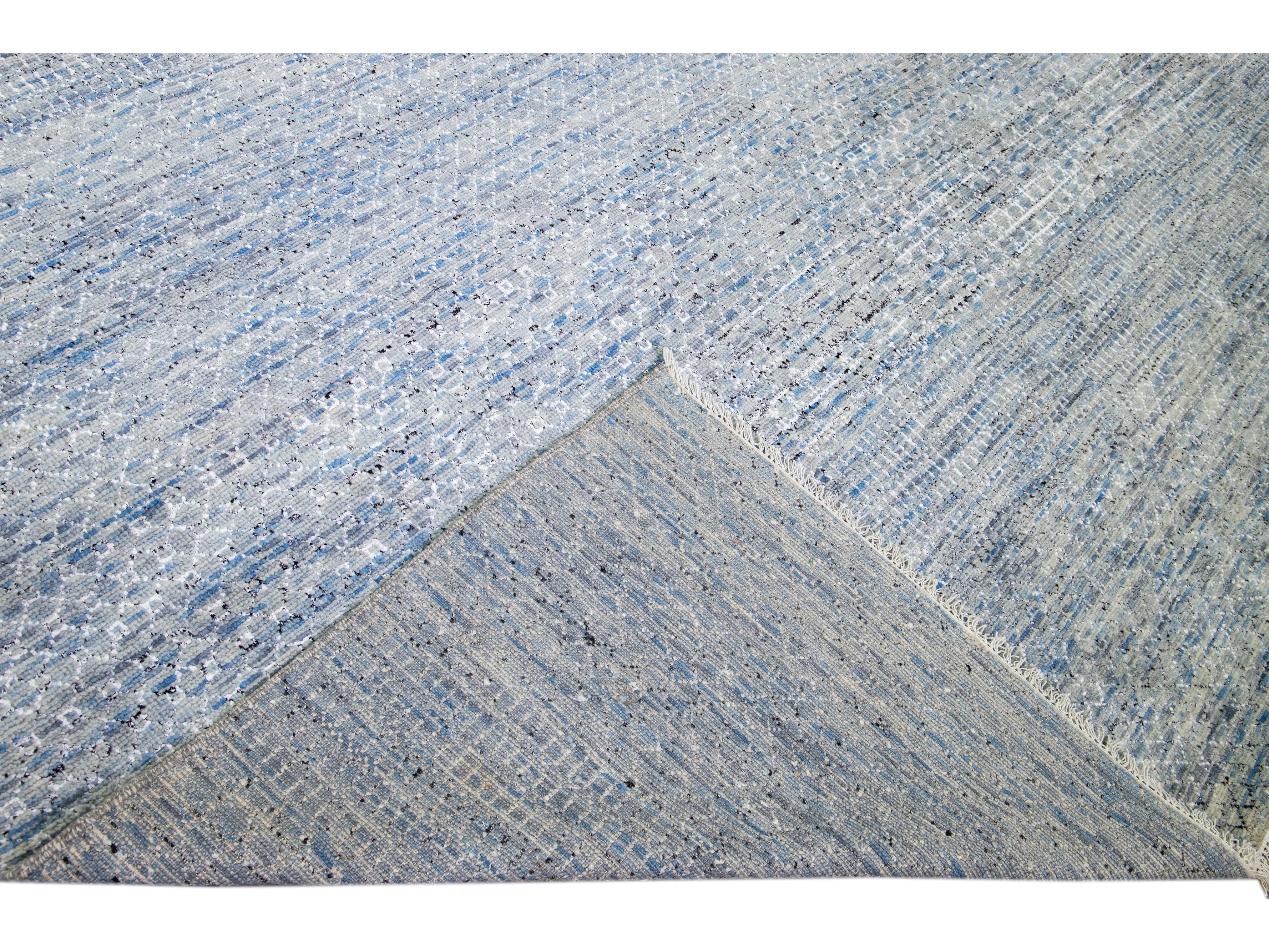 Light Blue Modern Savannah Handmade Geometric Oversize Wool Rug