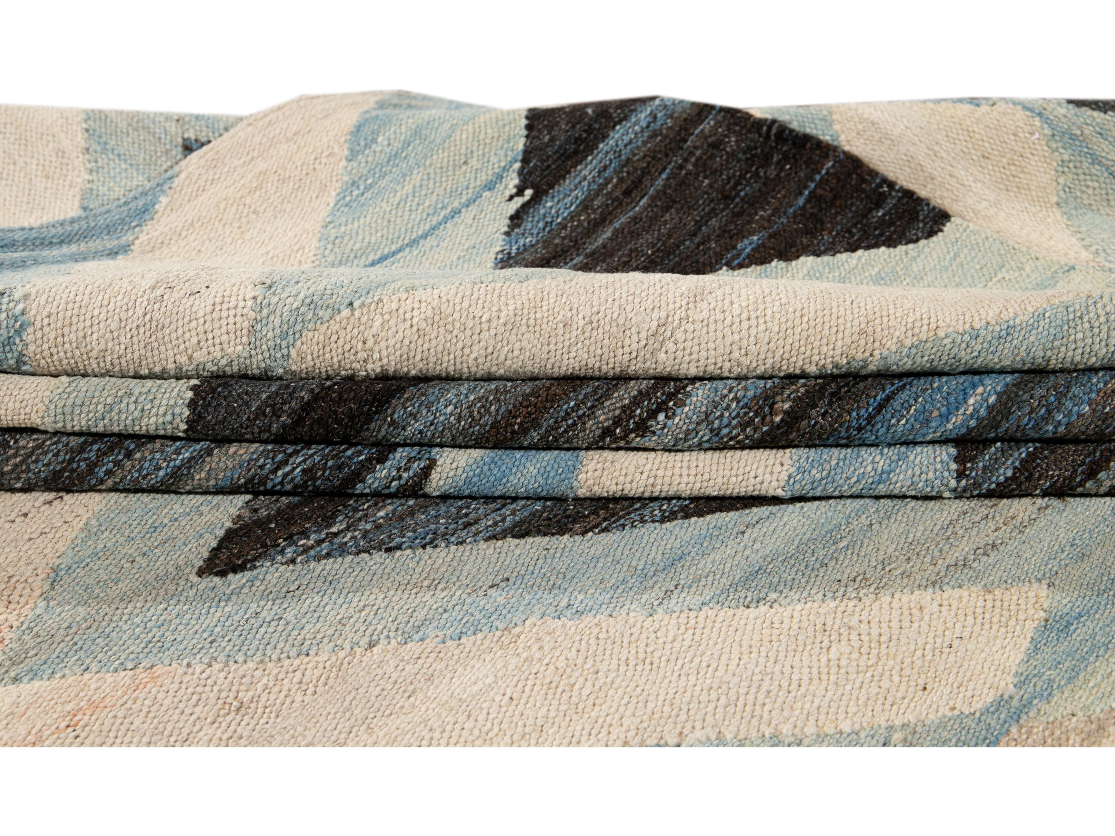 Modern Flat-Weave Wool Rug, 9 X 12