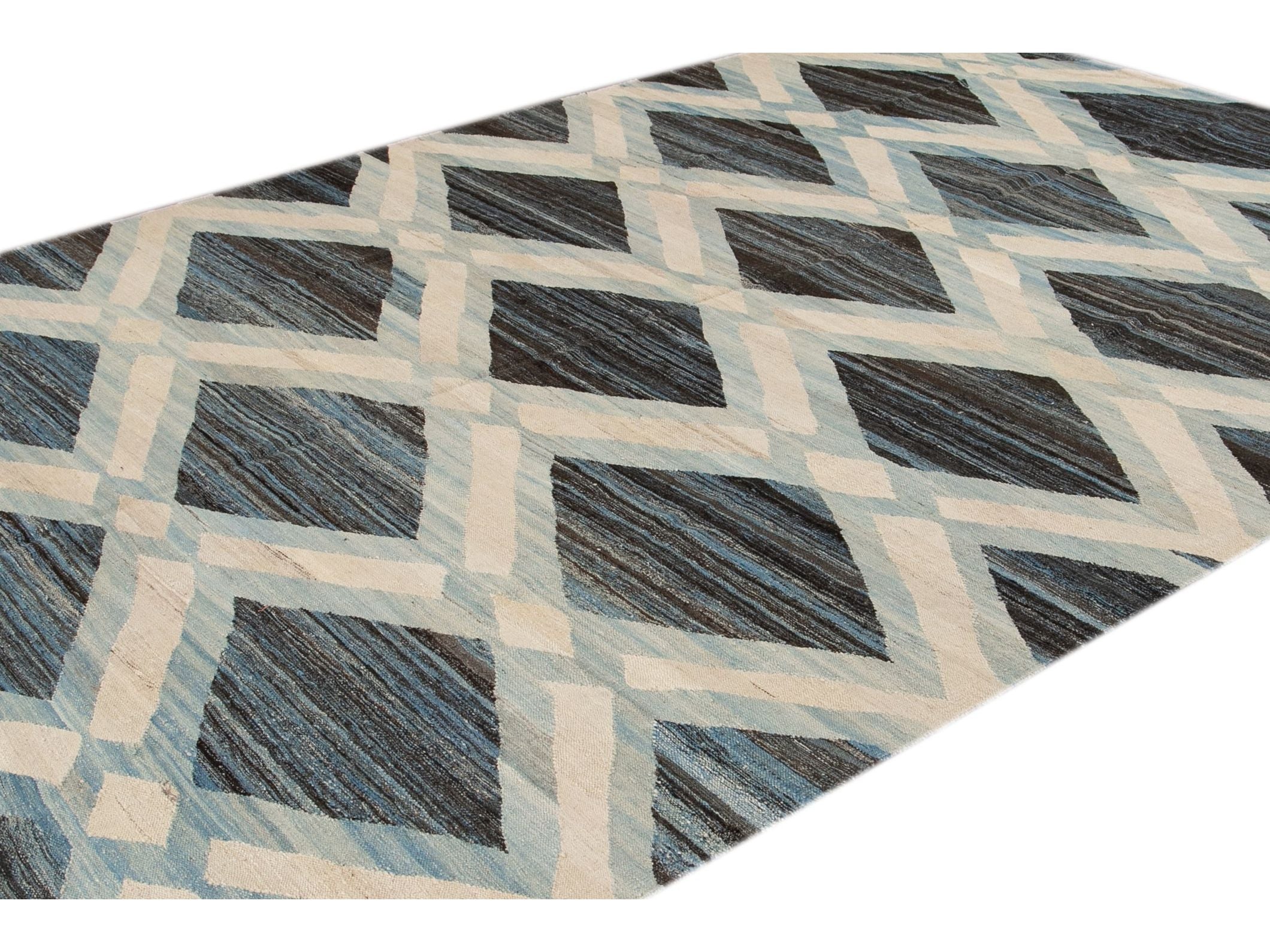 Modern Flat-Weave Wool Rug, 9 X 12