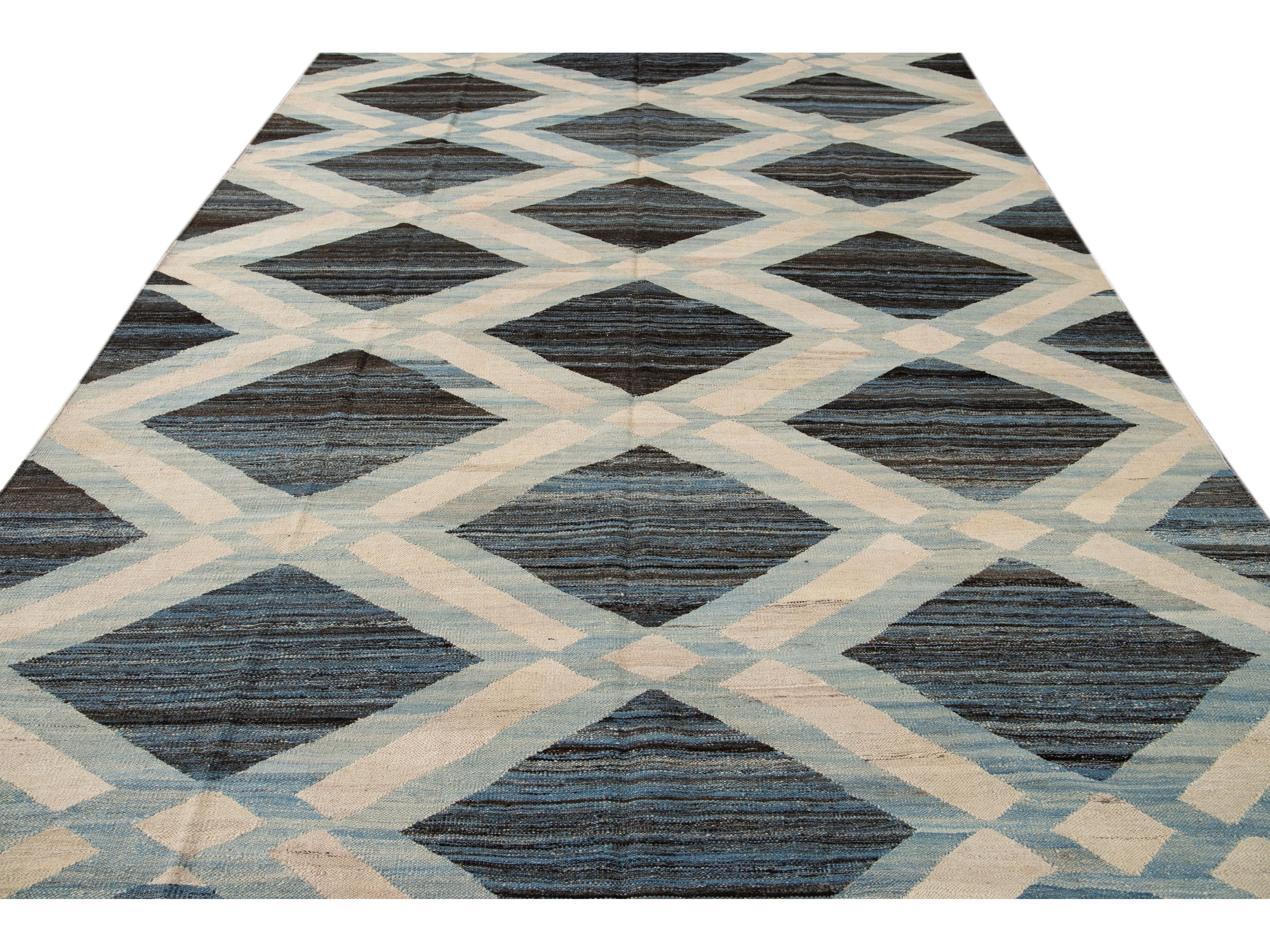 Modern Flat-Weave Wool Rug, 9 X 12