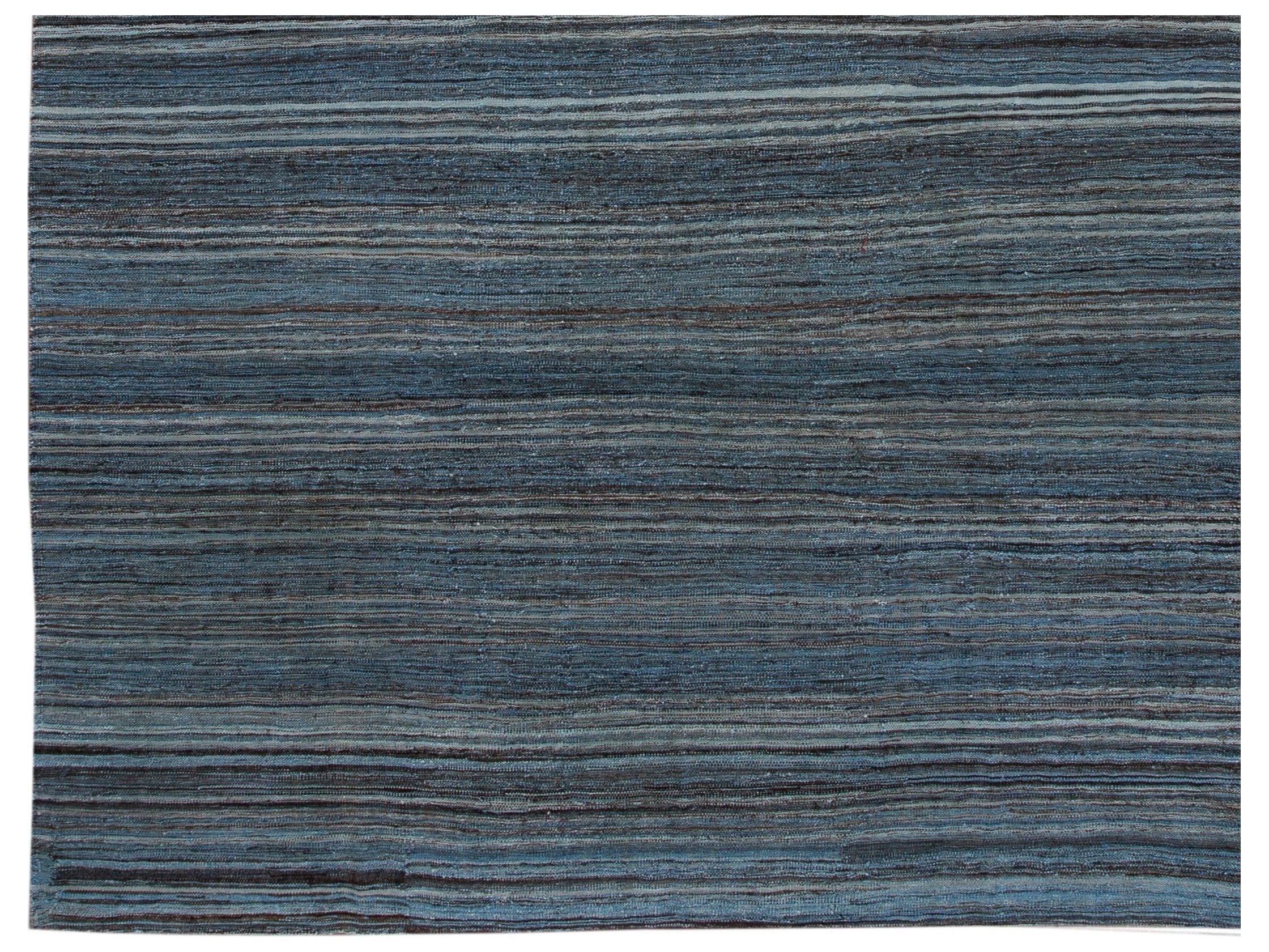 Modern Striped Flat-Weave Wool Rug 9 X 10