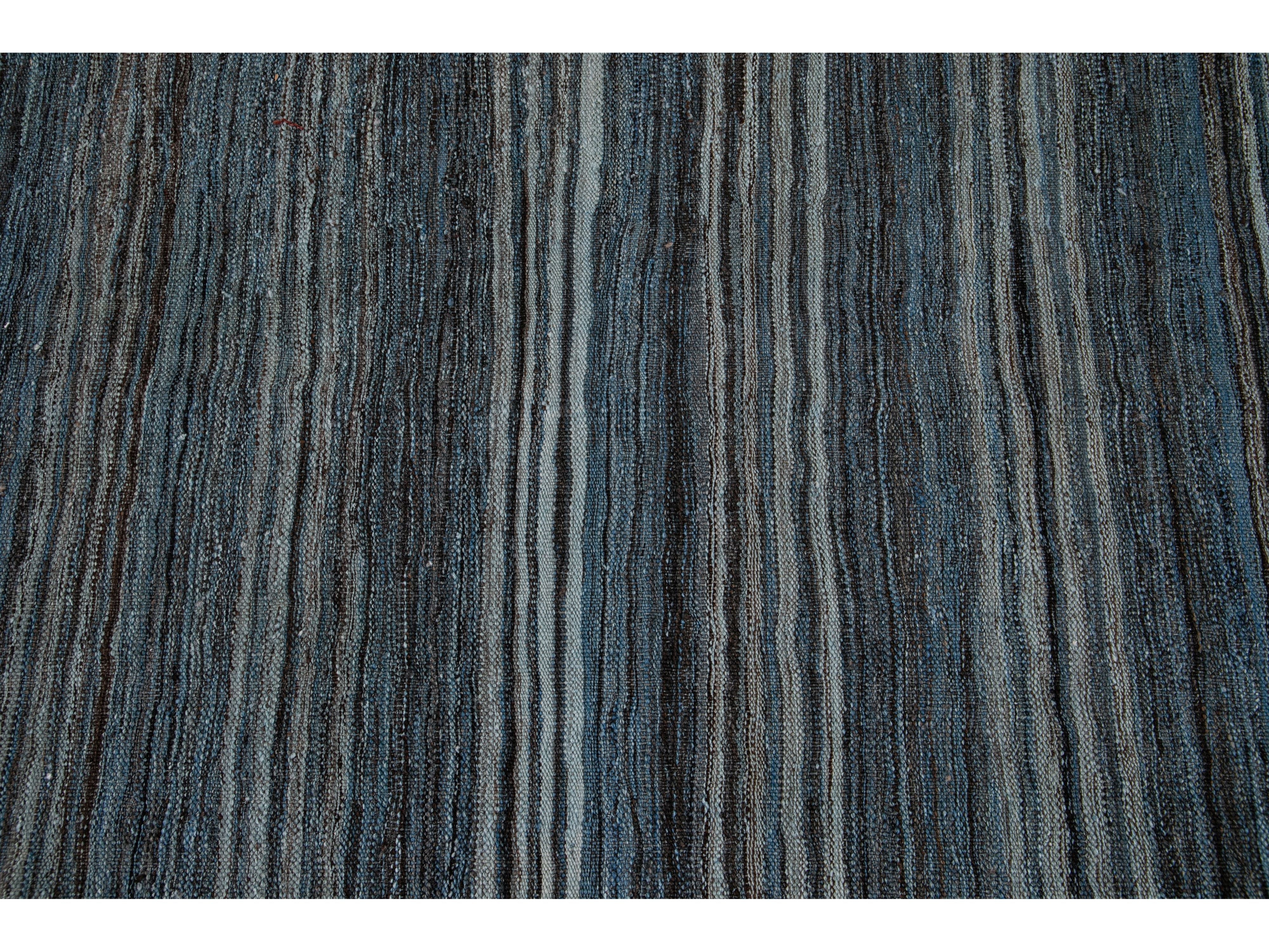 Modern Striped Flat-Weave Wool Rug 9 X 10