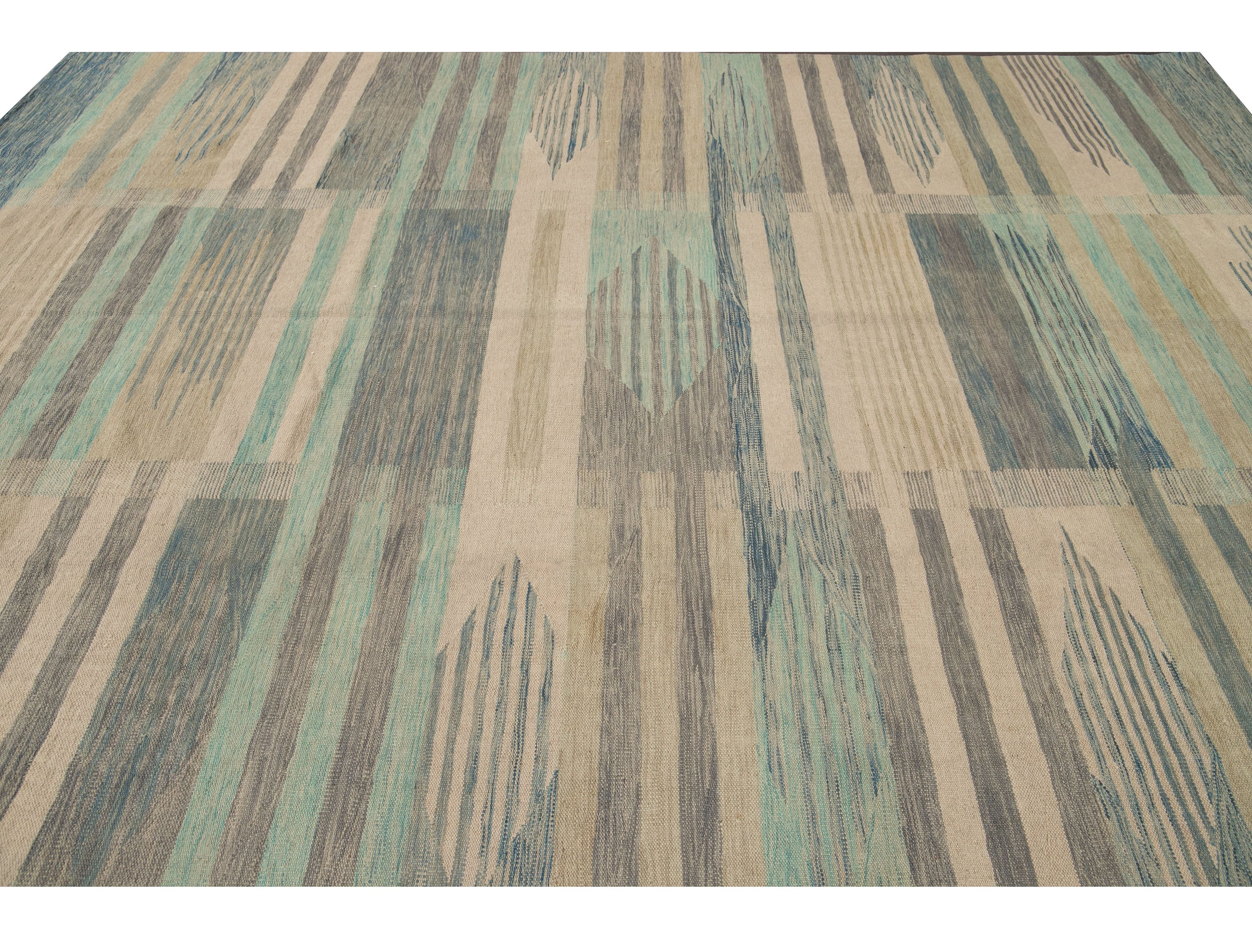 Modern Flat-Weave Wool Rug 9 X 12