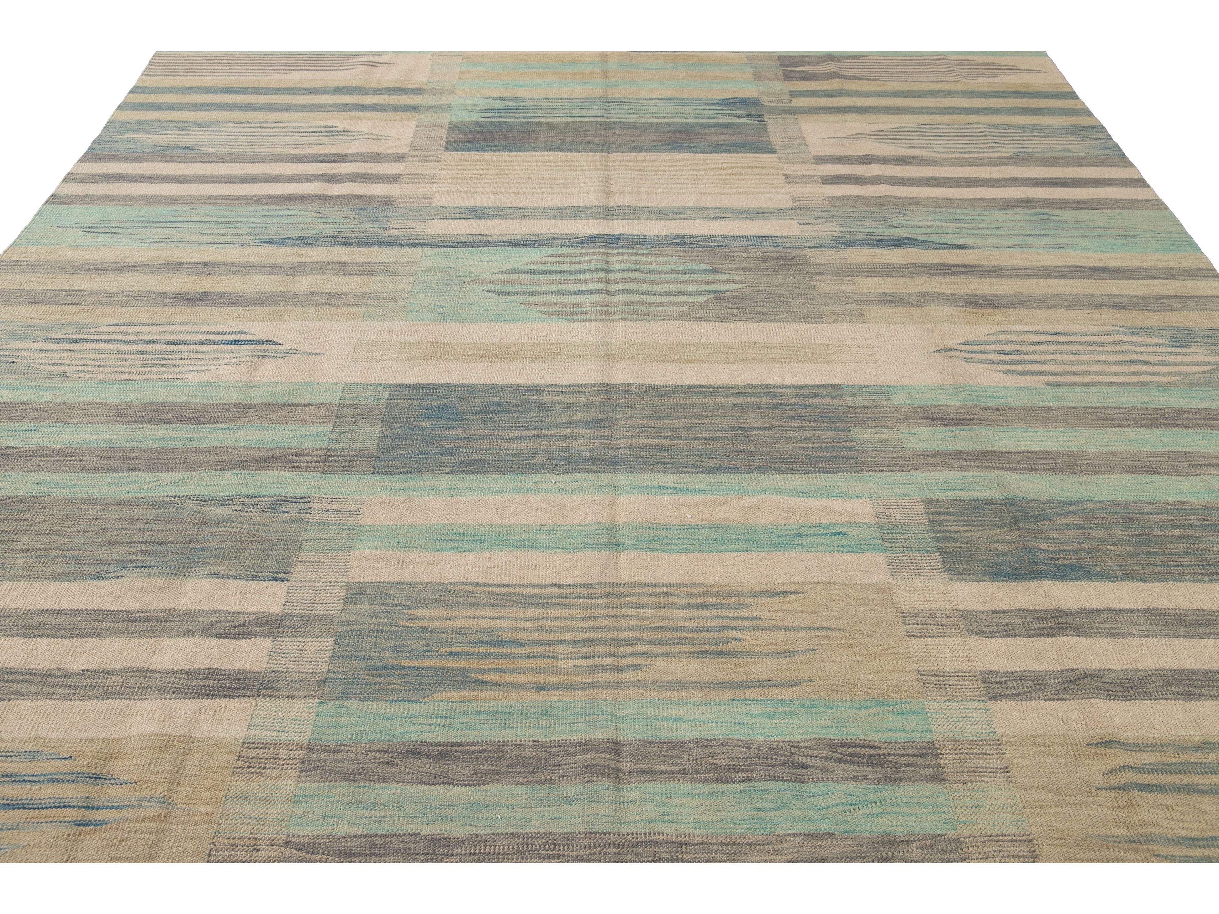 Modern Flat-Weave Wool Rug 9 X 12