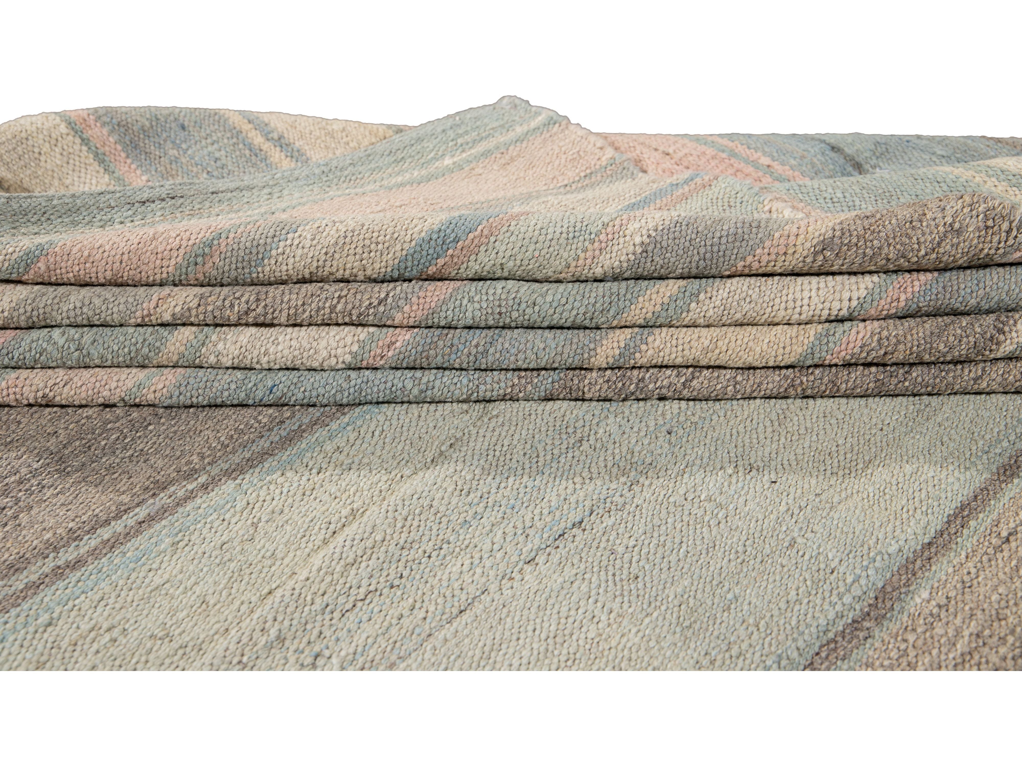 Modern Striped Kilim Wool Rug 9 X 12