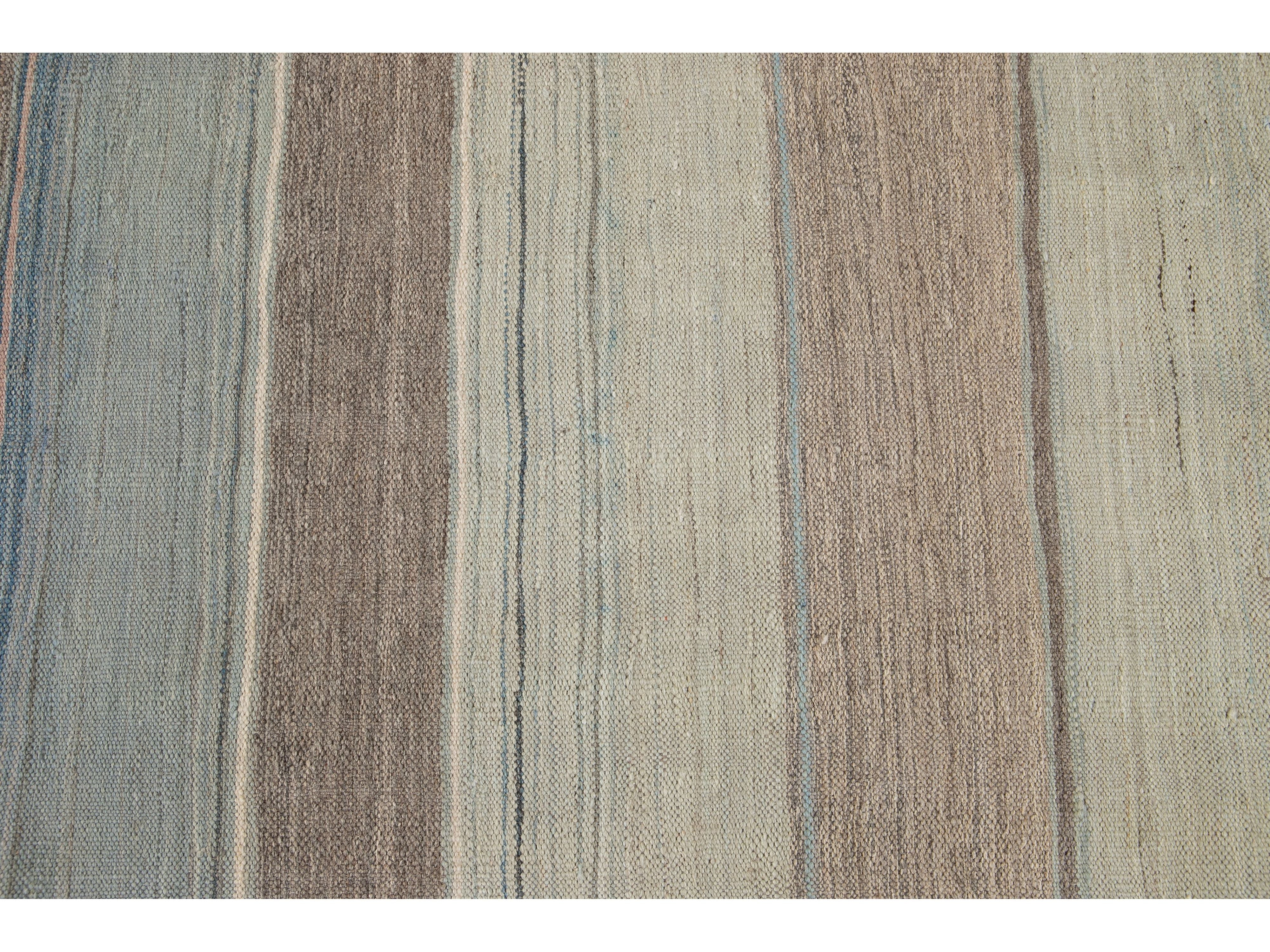 Modern Striped Kilim Wool Rug 9 X 12